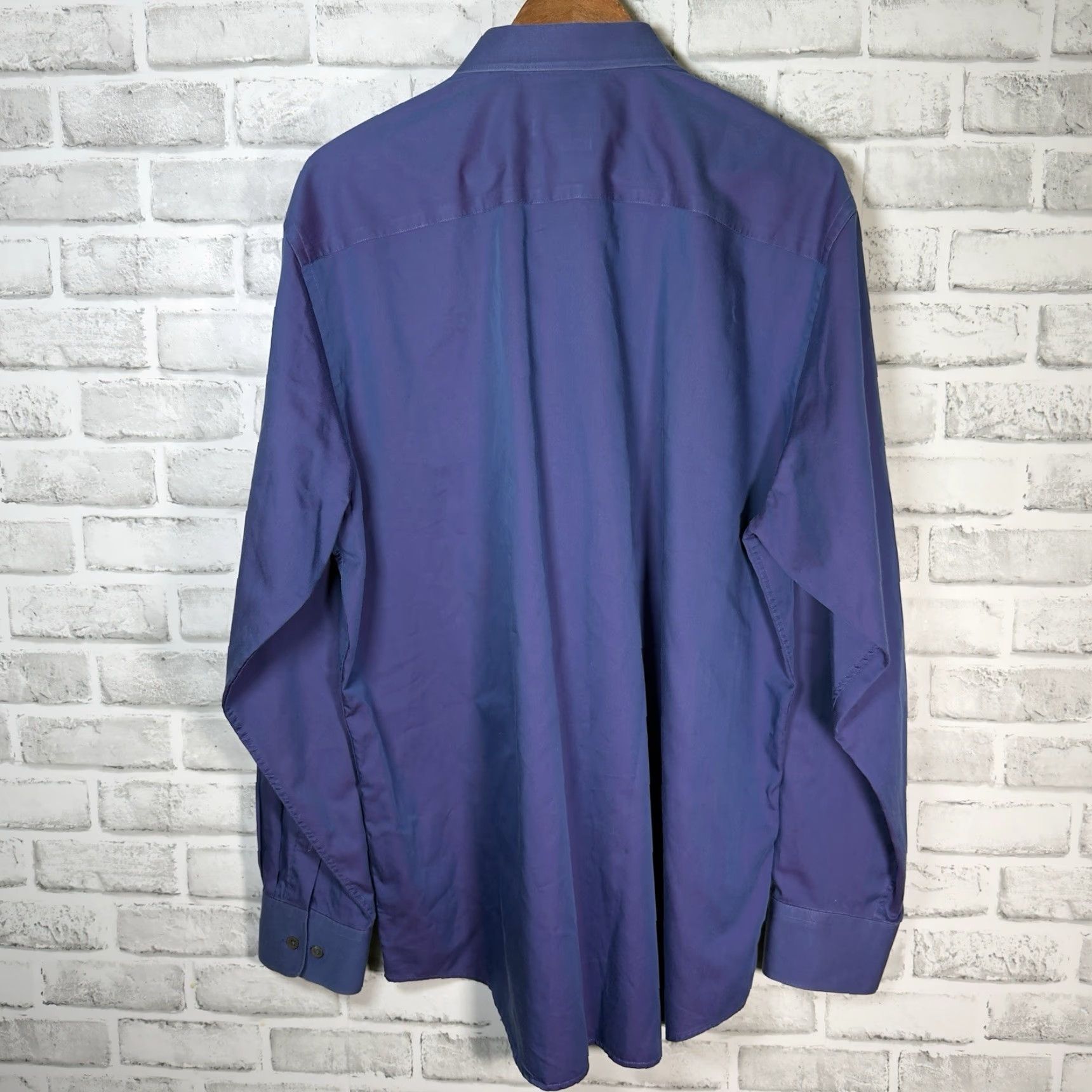 BUGATCHI BUGATCHI Classic Fit Blue Cotton Long Sleeve Dress Shirt Mens XL Size 46R - 5 Thumbnail