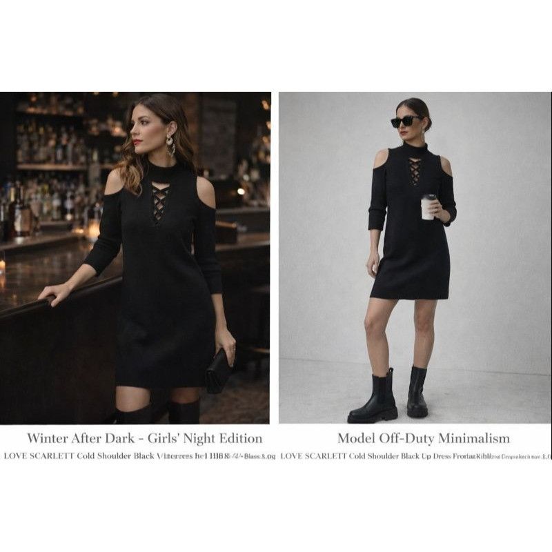 Other Love Scarlett Black Sweater Dress Cold Shoulder L Night Out Size L / US 10 / IT 46 - 1 Thumbnail