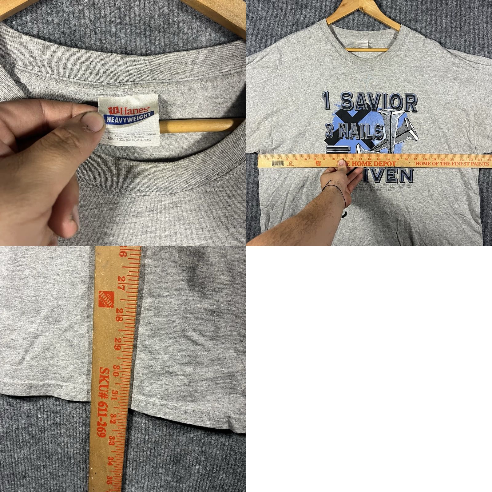 Fruit Of The Loom VINTAGE Fruit of the Loom Shirt Mens 2XL Gray Short Sleeve Crew Neck Jesus 3 Nails 4 Given Christian Faith 90s John 3:16 T-Shirt Size US XXL / EU 58 / 5 - 8 Thumbnail