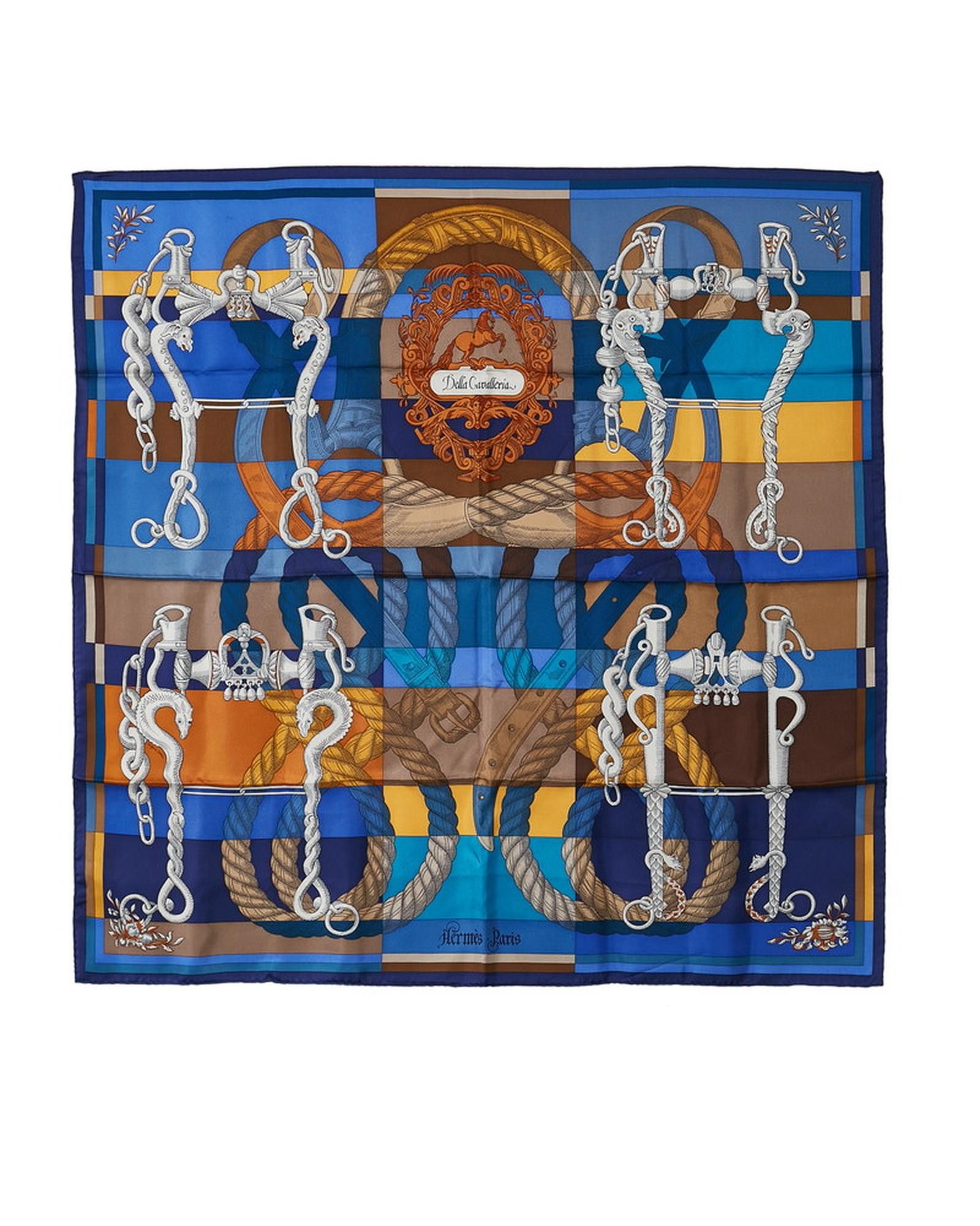 image of Hermes Silk Cosmos Scarf in Blue, Women's