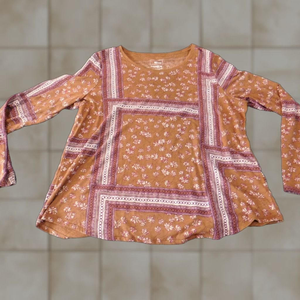 Vintage Sonoma Womens Blouse XL Red Pullover Crew Neck Long Sleeve Stretch Floral Top Everyday Tee Size XL / US 12-14 / IT 48-50 - 1 Thumbnail