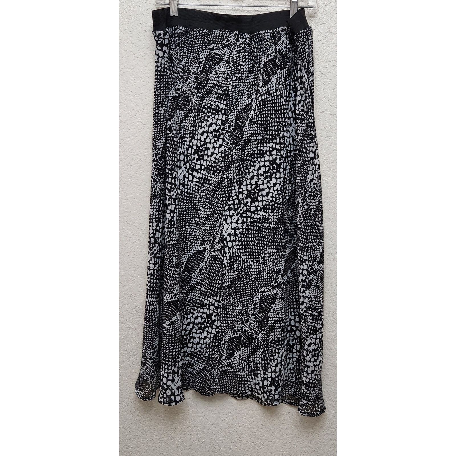 Other Black White Animal Print A Line Lined Midi Skirt Large Flowy Size 34" / US 12 / IT 48 - 3 Thumbnail