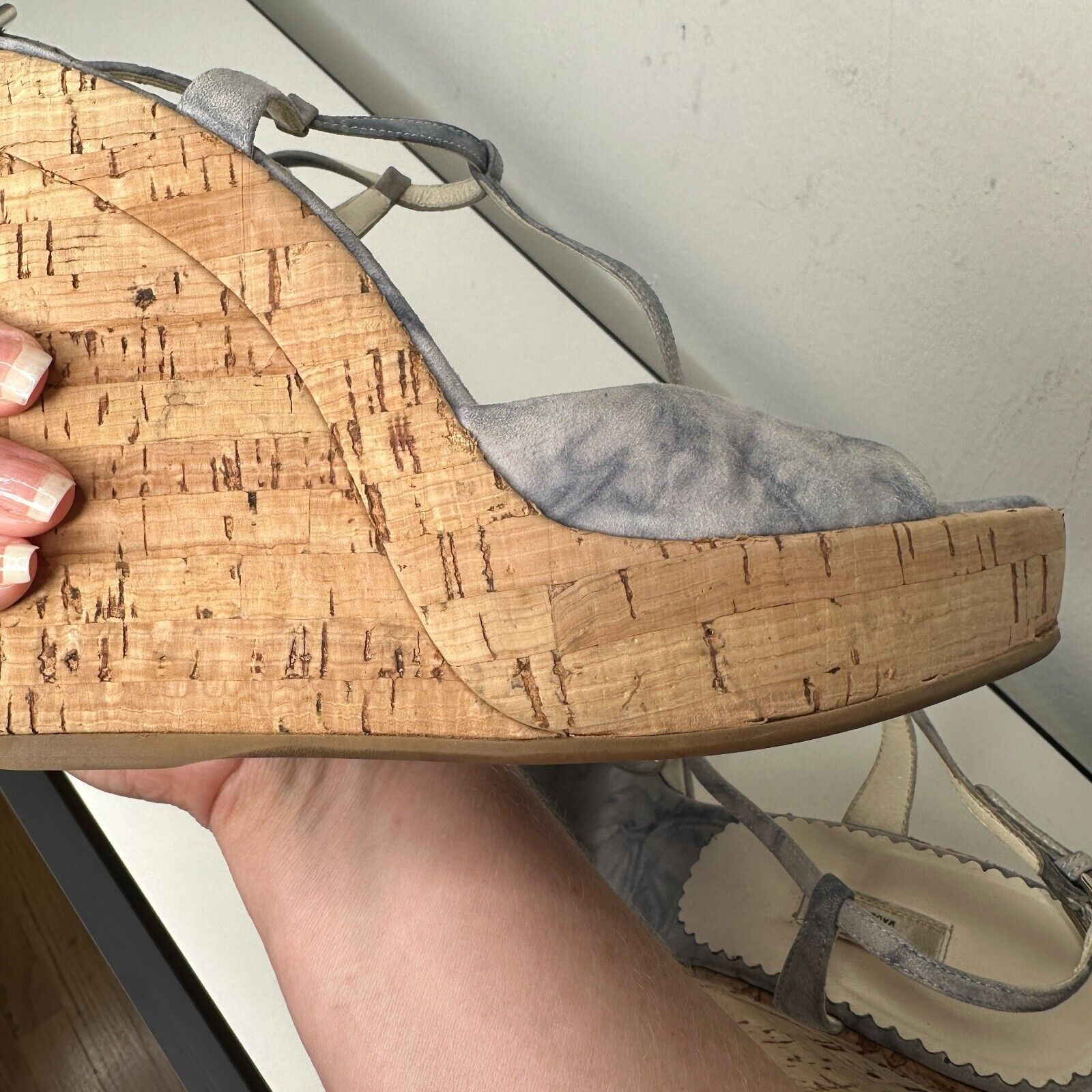 Prada Prada Blue Suede Tan Cork Wedge Sandals Ankle Espadrilles 38 Size US 8 / IT 38 - 10 Thumbnail