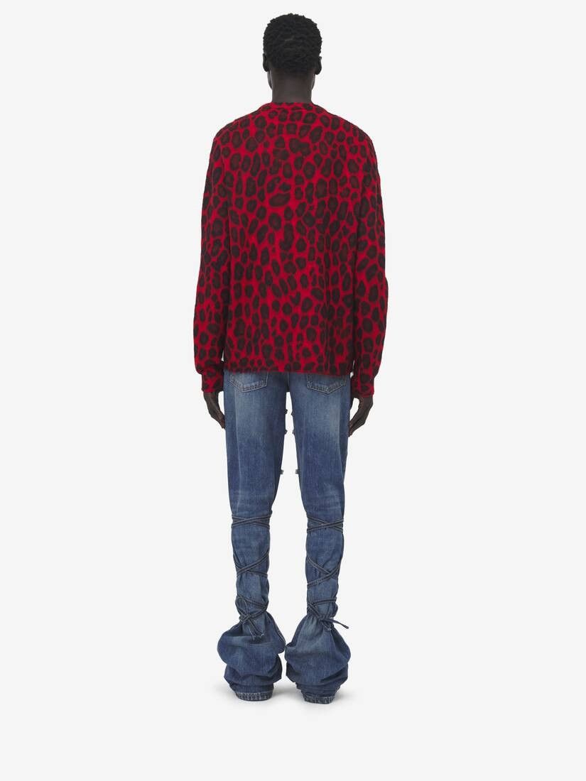 Alexander McQueen o1w1db10925 Leopard Jacquard Jumper in Red Size US L / EU 52-54 / 3 - 6 Thumbnail