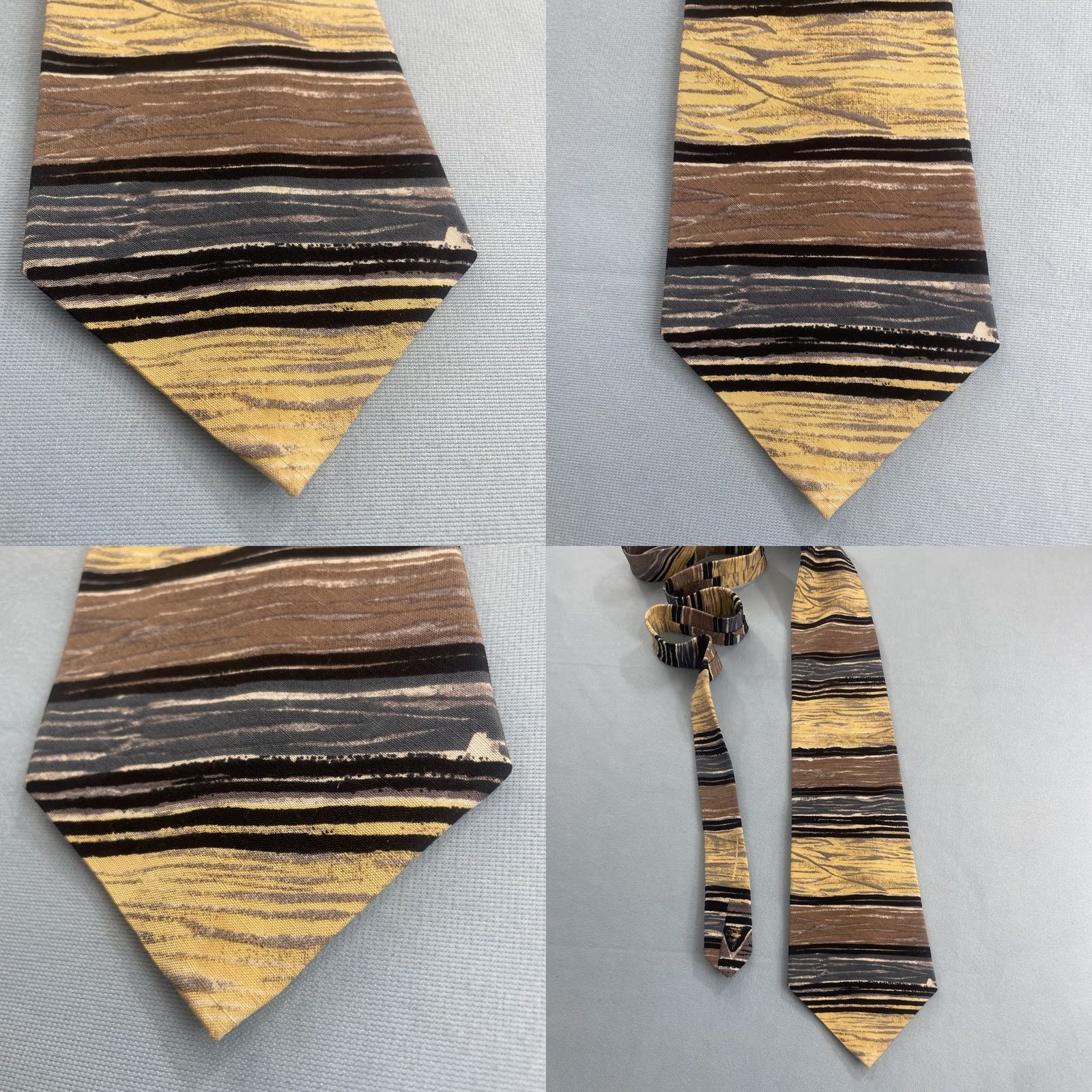 Vintage VINTAGE Wembley Tie 4x57" Silk Linen Abstract Stripe Yellow Brown Black Wide Necktie Mens 1990s vintage capsu le Size ONE SIZE - 8 Thumbnail