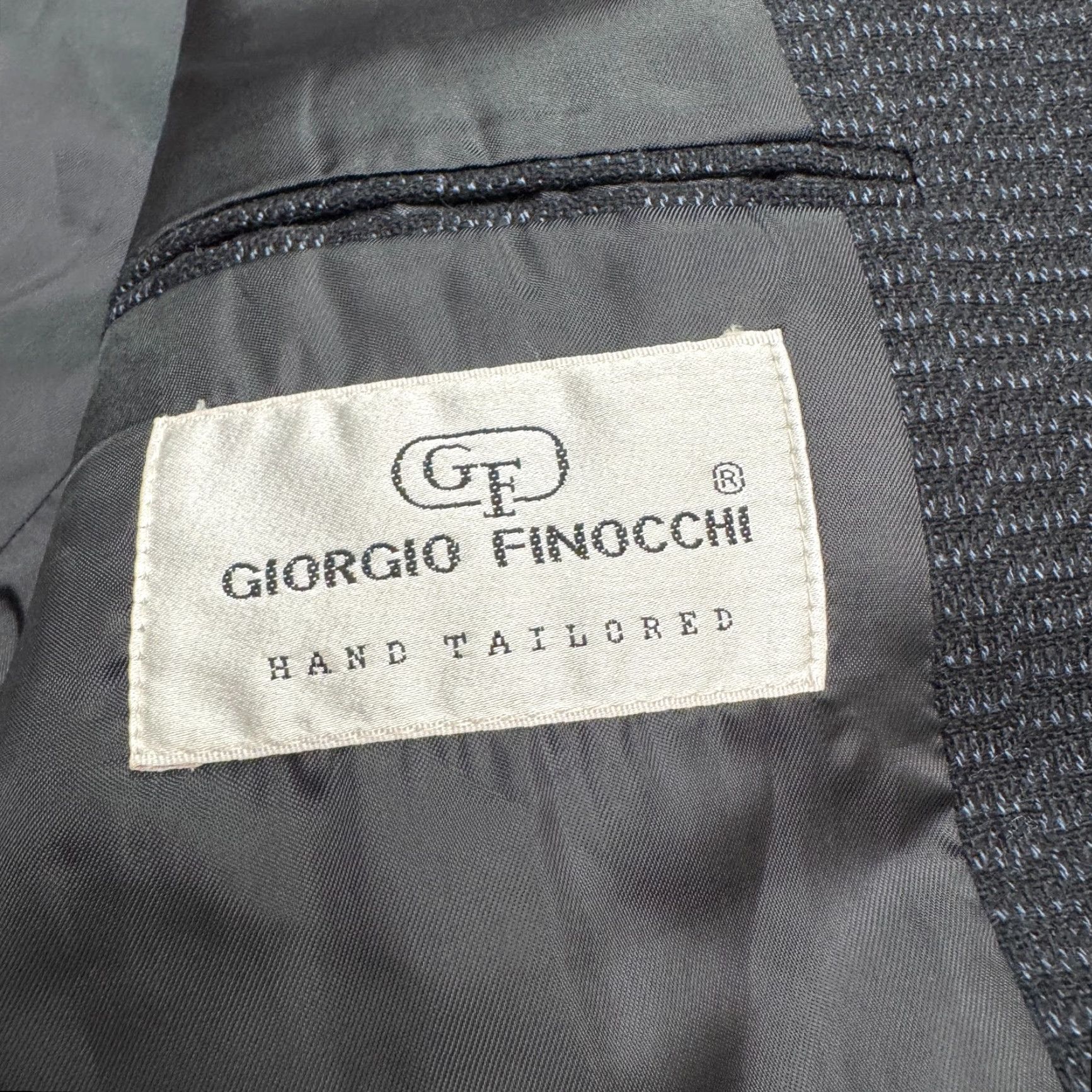 Vintage Giorgio Finocchi Wool Blend Blazer Mens 46 Check Pattern Single-Breasted Formal Suit Jacket Dark Blue Tailored Size 46R - 5 Thumbnail