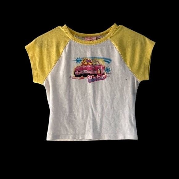 Forever 21 Barbie X Forever 21 White & Yellow Raglan Graphic Crop Top W Size M / US 6-8 / IT 42-44 - 1 Thumbnail
