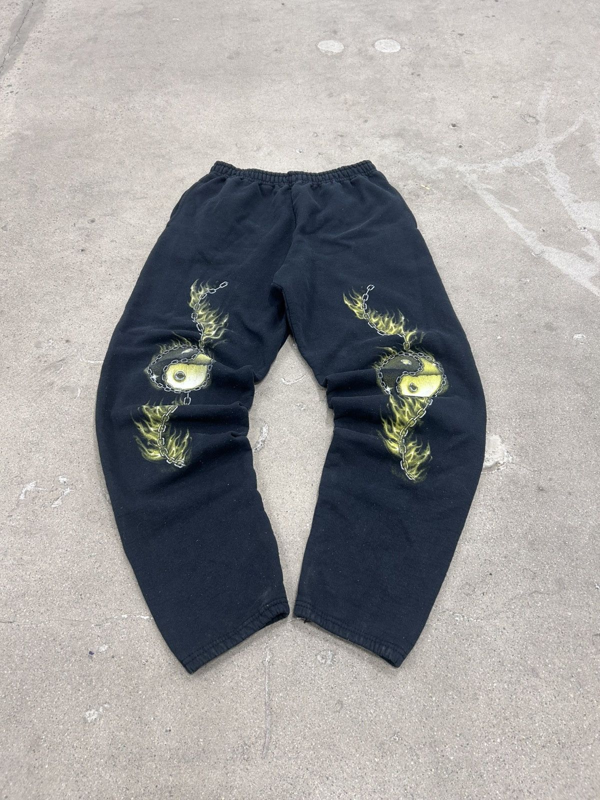 Affliction × Vintage Y2K Grunge Flames Baggy Sweatpants Size US 30 / EU 46 - 1 Thumbnail
