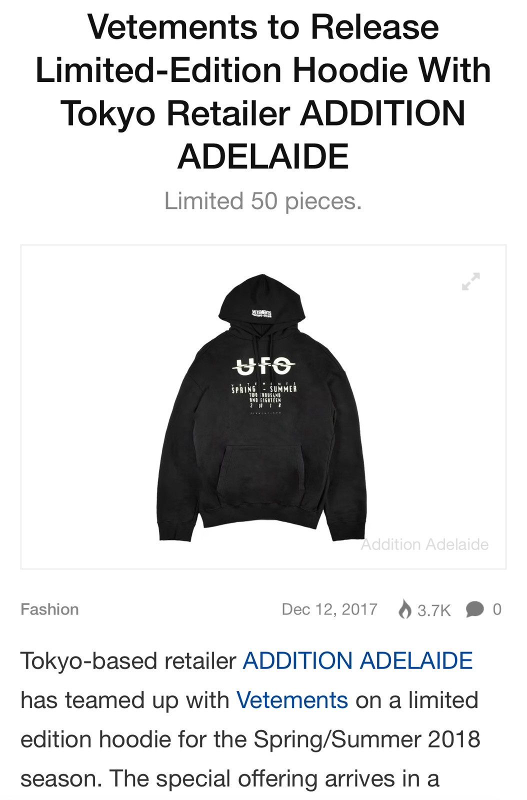 Vetements SS18 1/50 Vetements UFO Addition Adelaide Tokyo Hoodie Size US M / EU 48-50 / 2 - 11 Thumbnail