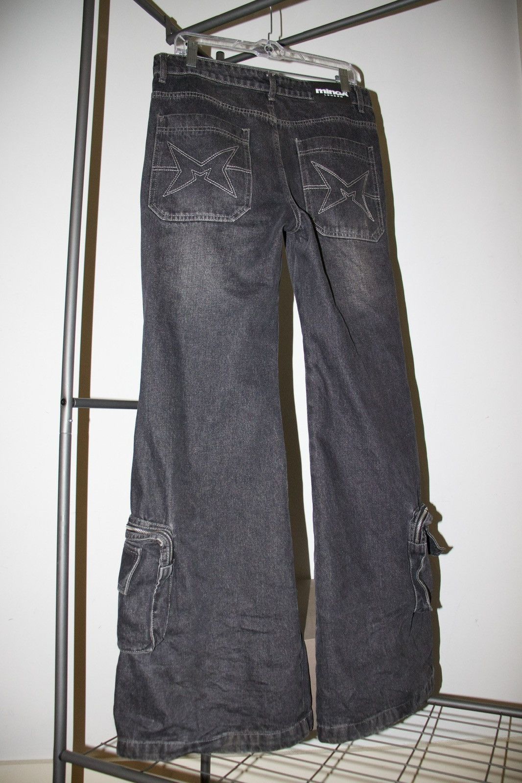 Japanese Brand MINGA LONDON CRUSH BLACK BAGGY FLARE JEANS Size US 28 / EU 44 - 5 Thumbnail