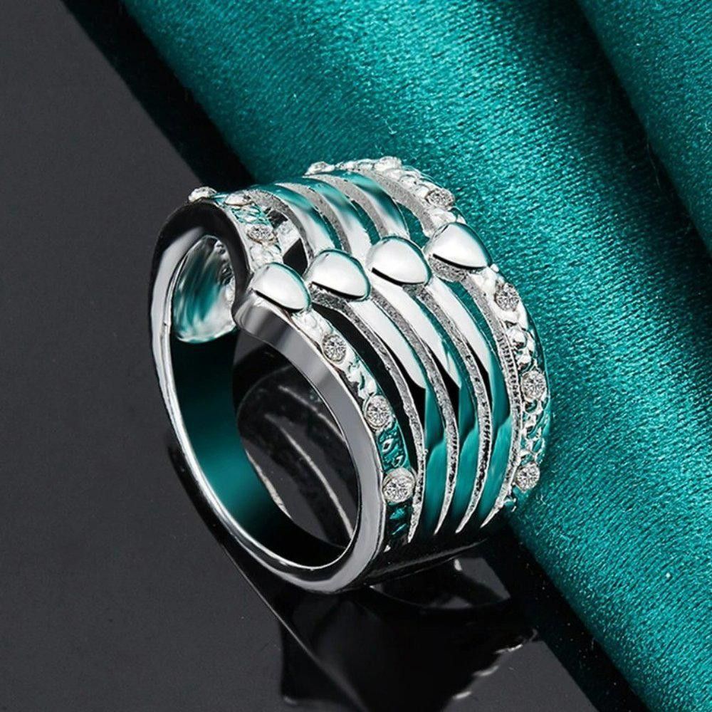 Designer 925 Sterling Silver Elegant Hollow Zircon Ring - Size 8 Size ONE SIZE - 3 Thumbnail