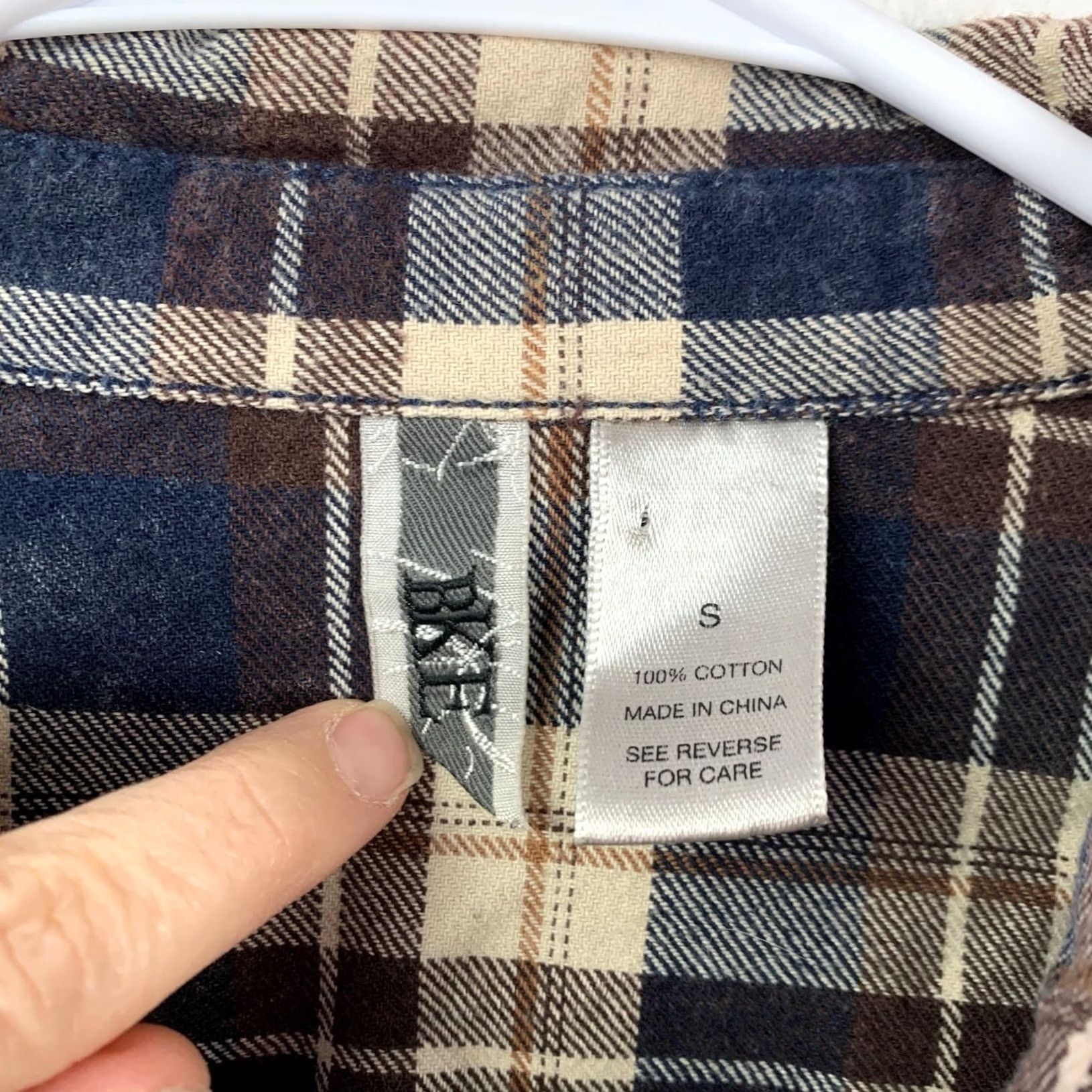 BKE BKE Women's Shirt Plaid Knit Brown Blue Tan/Cream Embellished Small S Chest 36" Boho Western Twilight Bella Swan Twilightcore Grunge Urban? Size S / US 4 / IT 40 - 5 Thumbnail