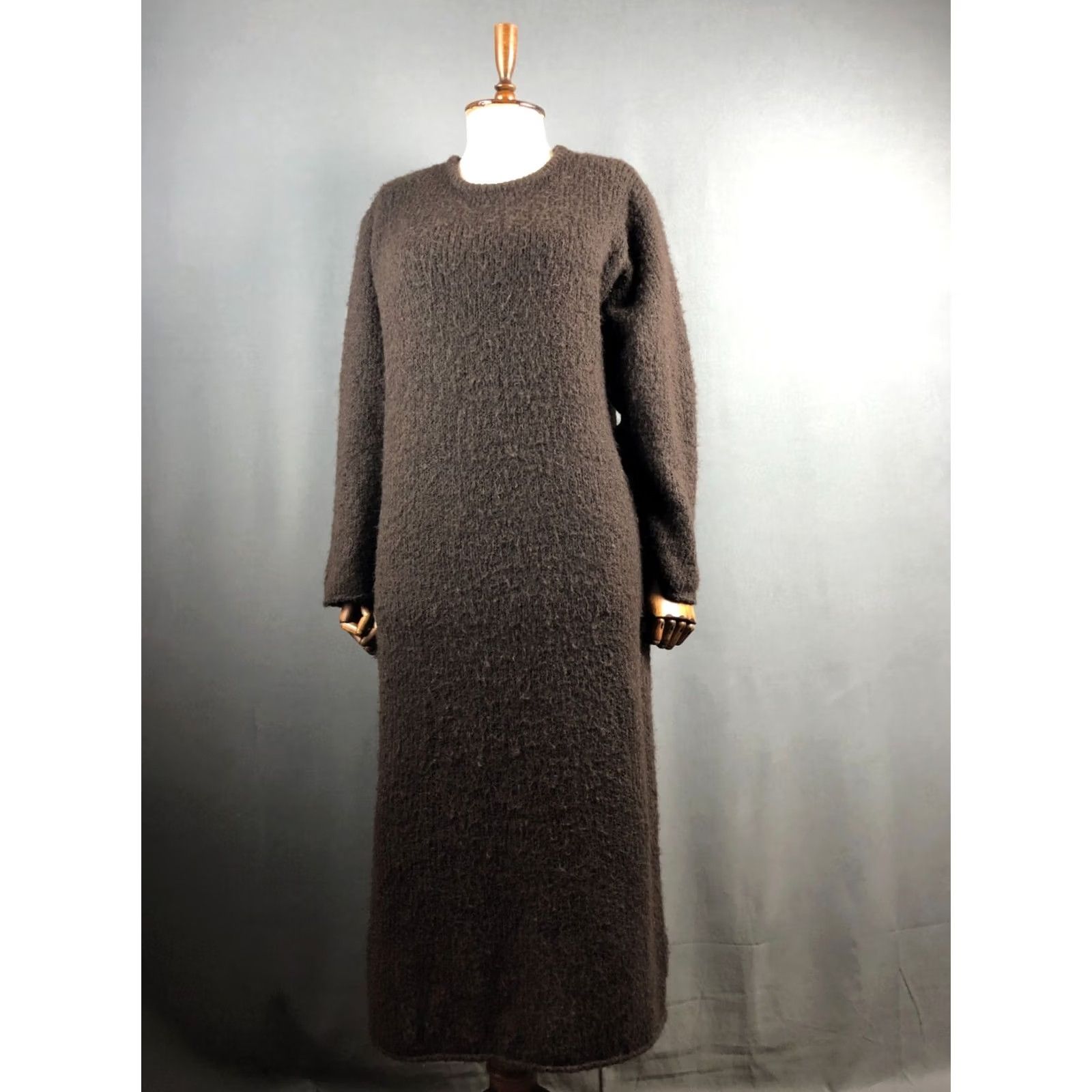 Vintage Rundholz Maxi Dress Brown Long Sleeve Knit Acrylic Modacrylic Polyester Women MBuyers Note? Size M / US 6-8 / IT 42-44 - 2 Thumbnail