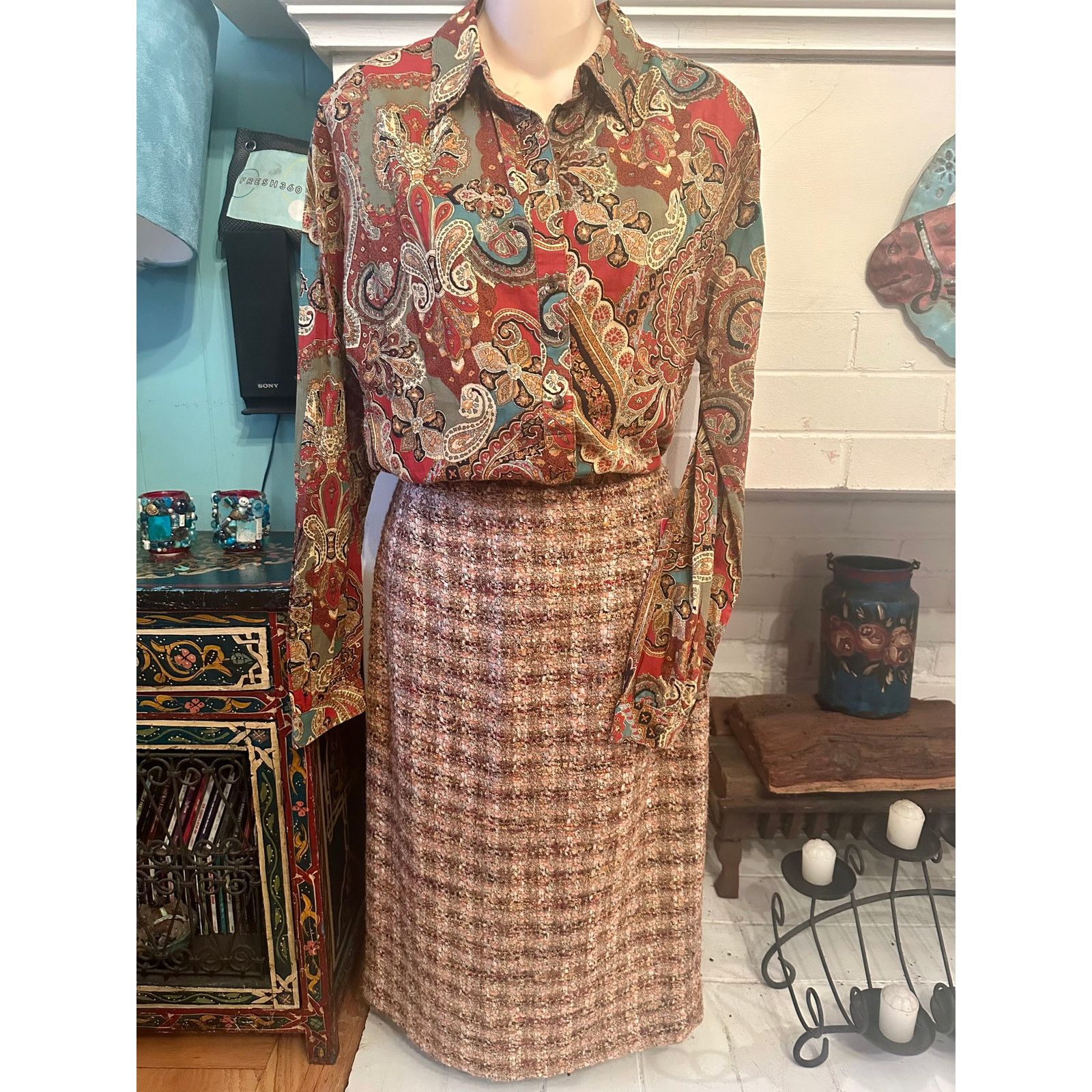 Lafayette 148 NEW LAFAYETTE 148 NUBBY TWEED SKIRT GOLD FLECKS 10 Size 32" / US 10 / IT 46 - 4 Thumbnail