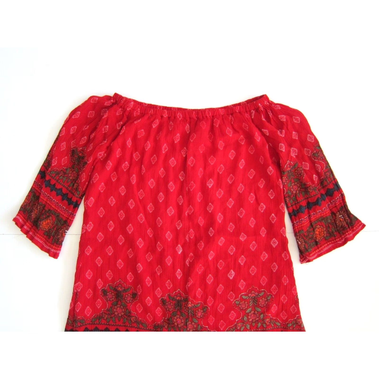Anthropologie Lapogee Anthropologie 100% Rayon Red Floral 3/4 Sleeve Tunic Dress Small Women Size S / US 4 / IT 40 - 6 Thumbnail
