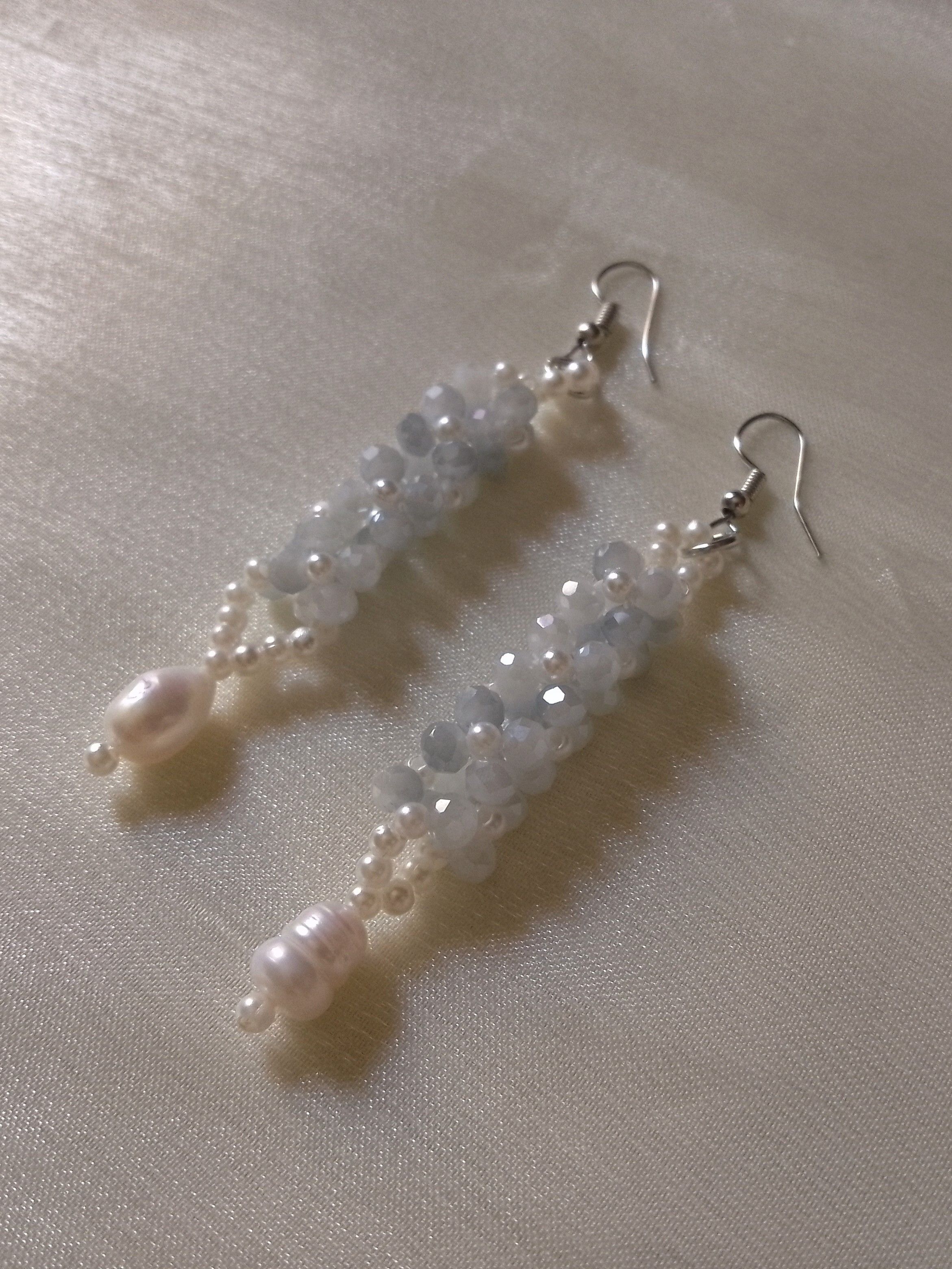 Handmade Glamour earrings in crystal with Freshwater pearls Size ONE SIZE - 3 Thumbnail