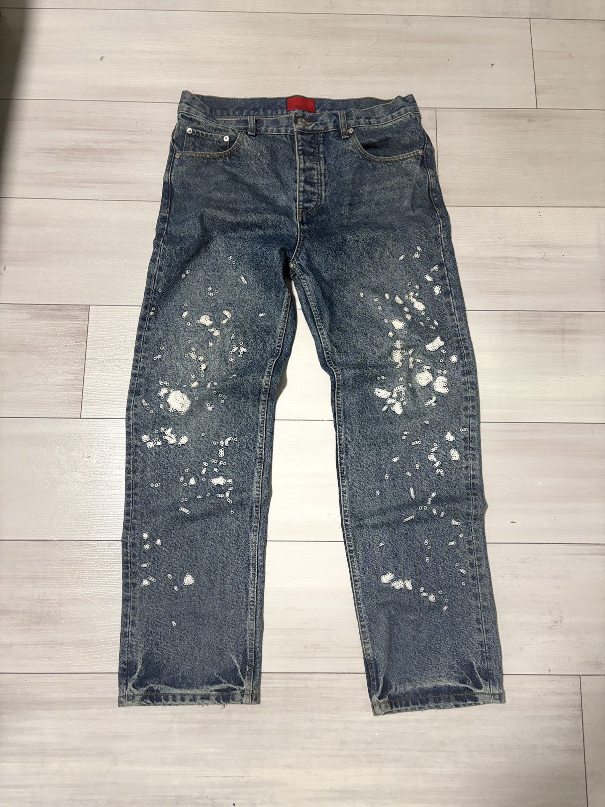 Fugazi Fugazi Chain Splatter Jeans Dark Washed Size US 32 / EU 48 - 1 Thumbnail