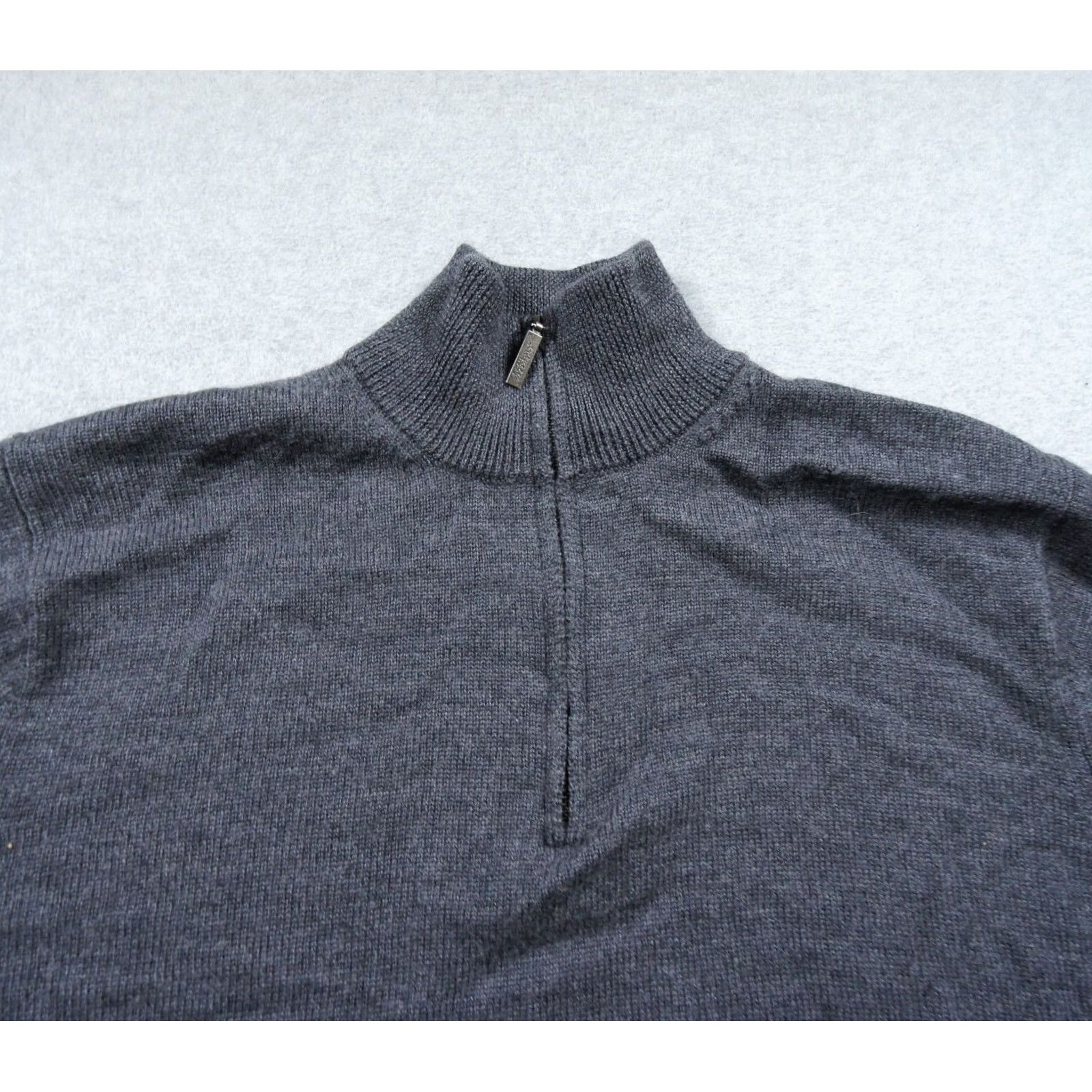 Vintage Jeremy Argyle NYC Sweater Mens Large Gray 1/4 Zip Pullover Merino Wool Knit Size US L / EU 52-54 / 3 - 2 Thumbnail