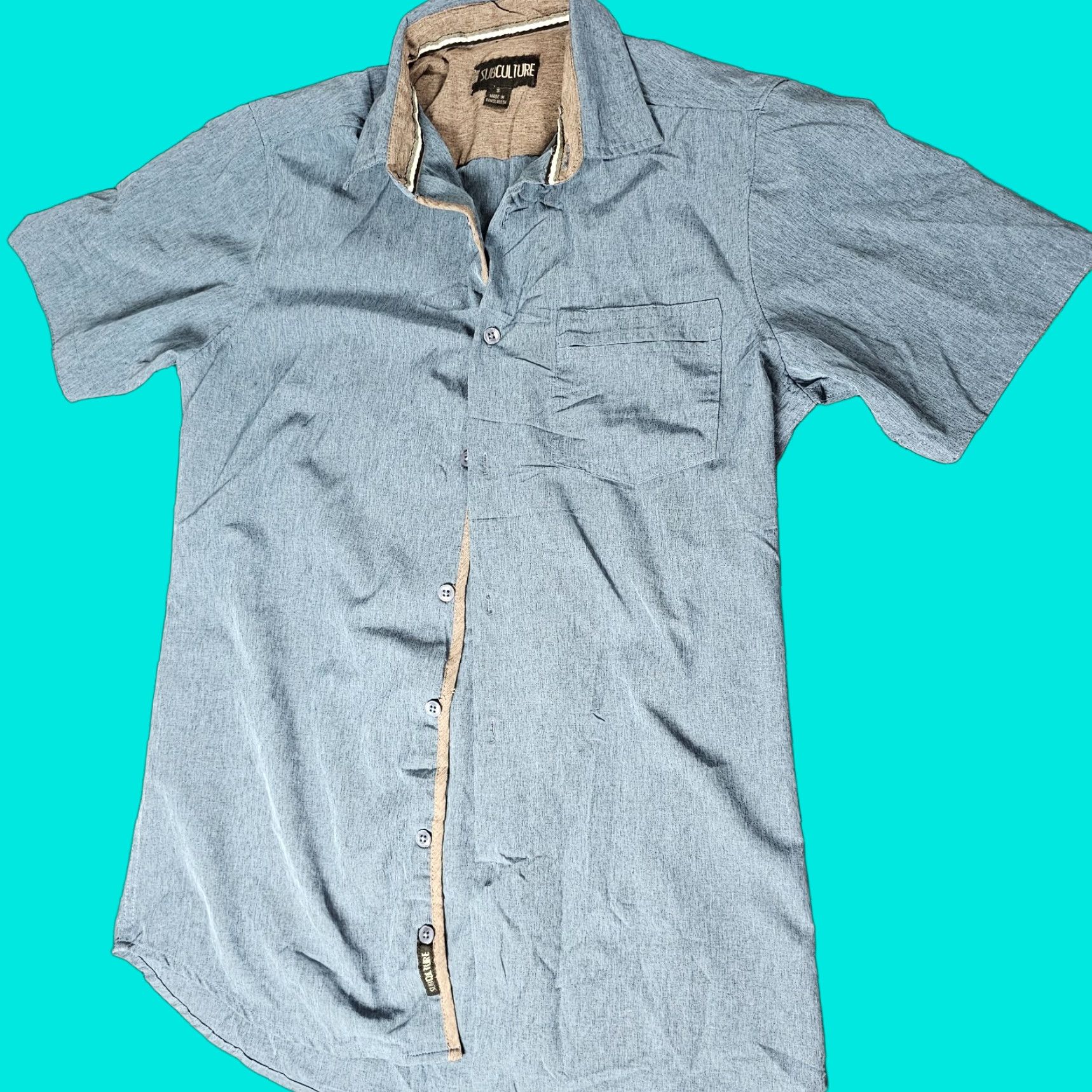 D.Exterior Subculture Button-Down Shirt for Men Small Blue Exterior Gray Short Sleeve Size US S / EU 44-46 / 1 - 1 Thumbnail