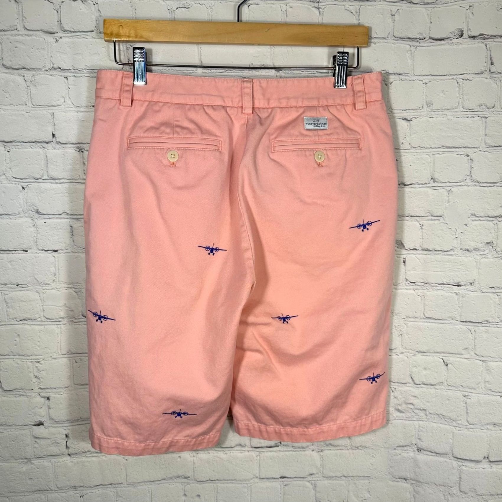 Vineyard Vines Vineyard Vines Mens Pink Embroidered Airplane Cotton Twill Shorts Size 32 Size US 31 - 6 Thumbnail