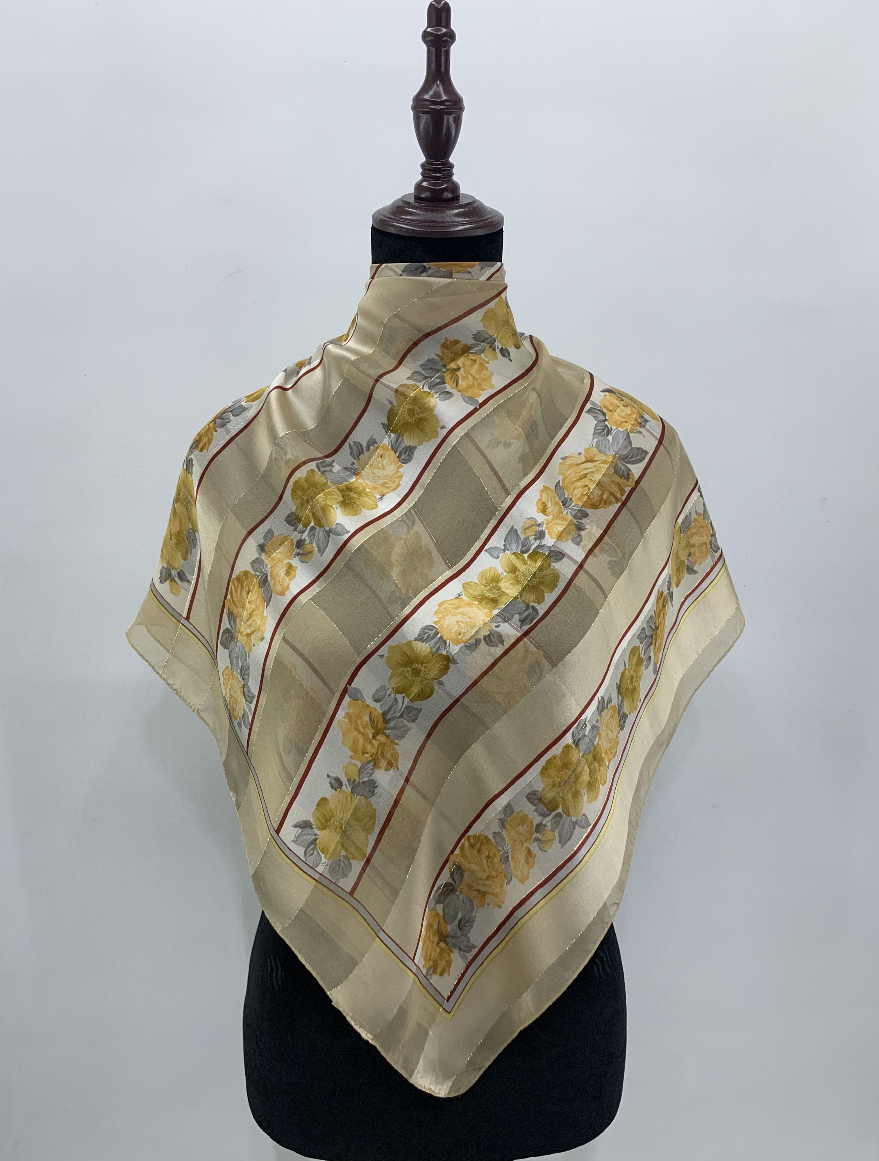 Vintage Scarf Flowers Silk Scarves Japanese Shawl - SCA464