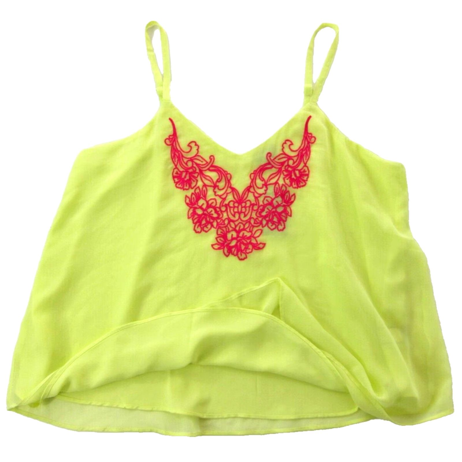 Torrid NWT Torrid Sophie Lime Green Pink Embroidered Sheer Tank Top Blouse 00 M/L 10 Size L / US 10 / IT 46 - 4 Thumbnail