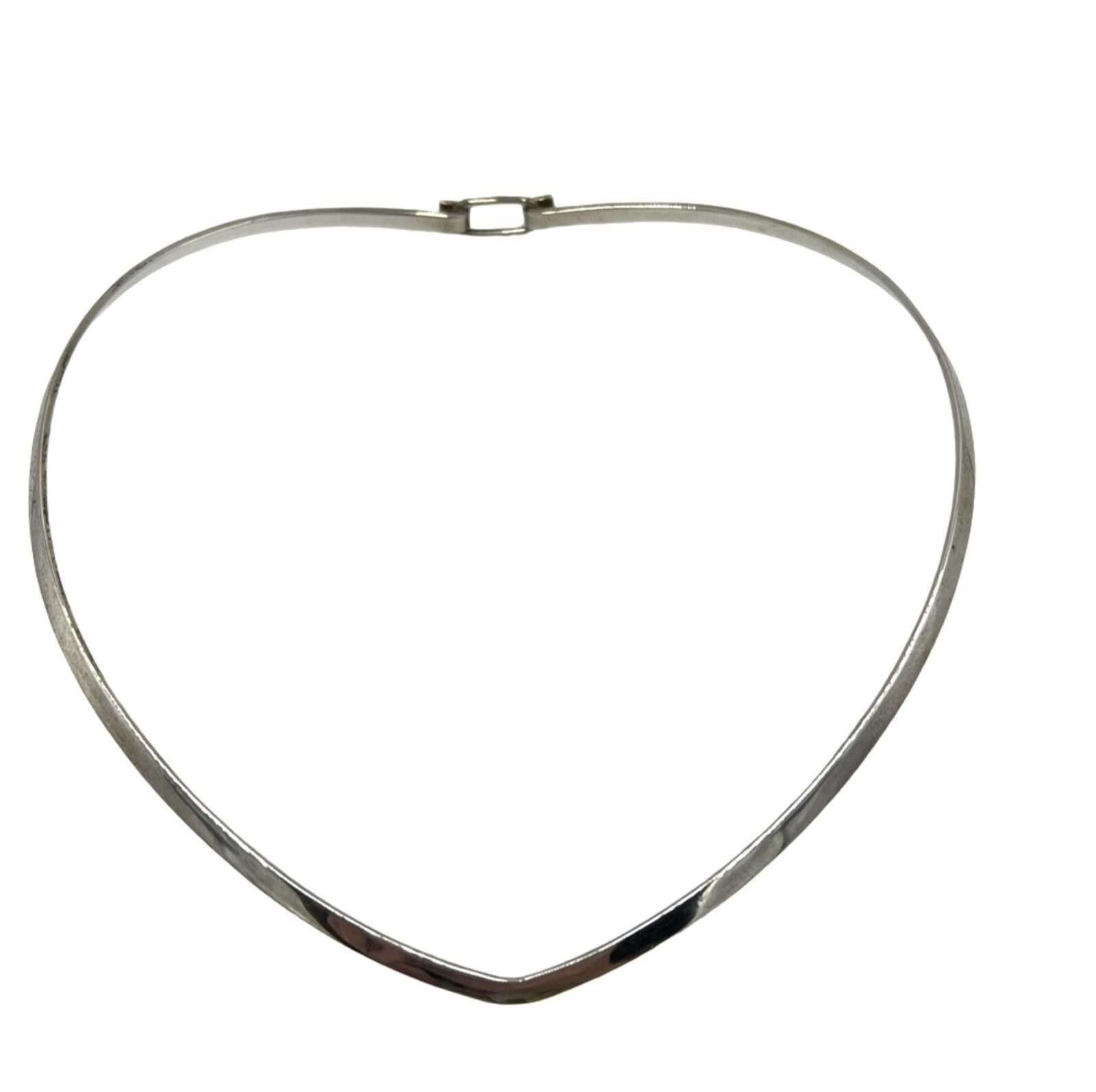 Other 925 Sterling Silver Omega Contoured Heart V-neck Choker Size ONE SIZE - 2 Thumbnail