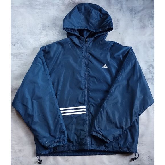 image of Vintage 90's Adidas Blue Stripes Blue Essential Winter Jacket in Blue White, Men's (Size XL)