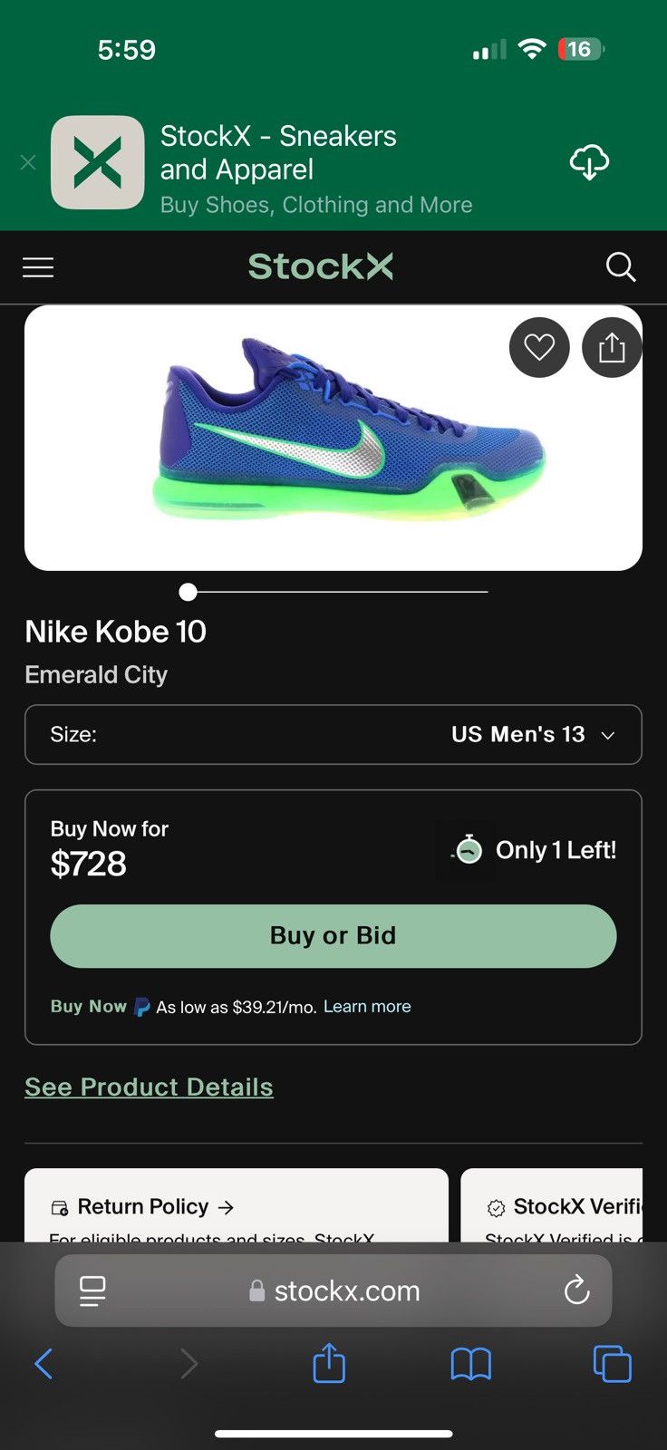 Nike Kobe 10s Emerald cities Size 13 Men’s Size US 13 / EU 46 - 7 Thumbnail