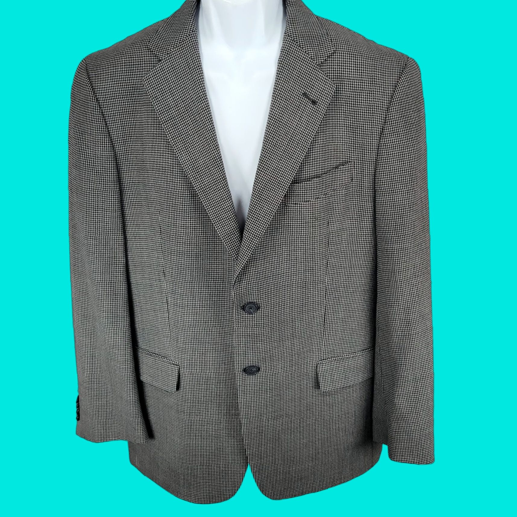 Joseph Abboud Blazer Black & White 100% Wool Houndstooth USA Made Size 40R