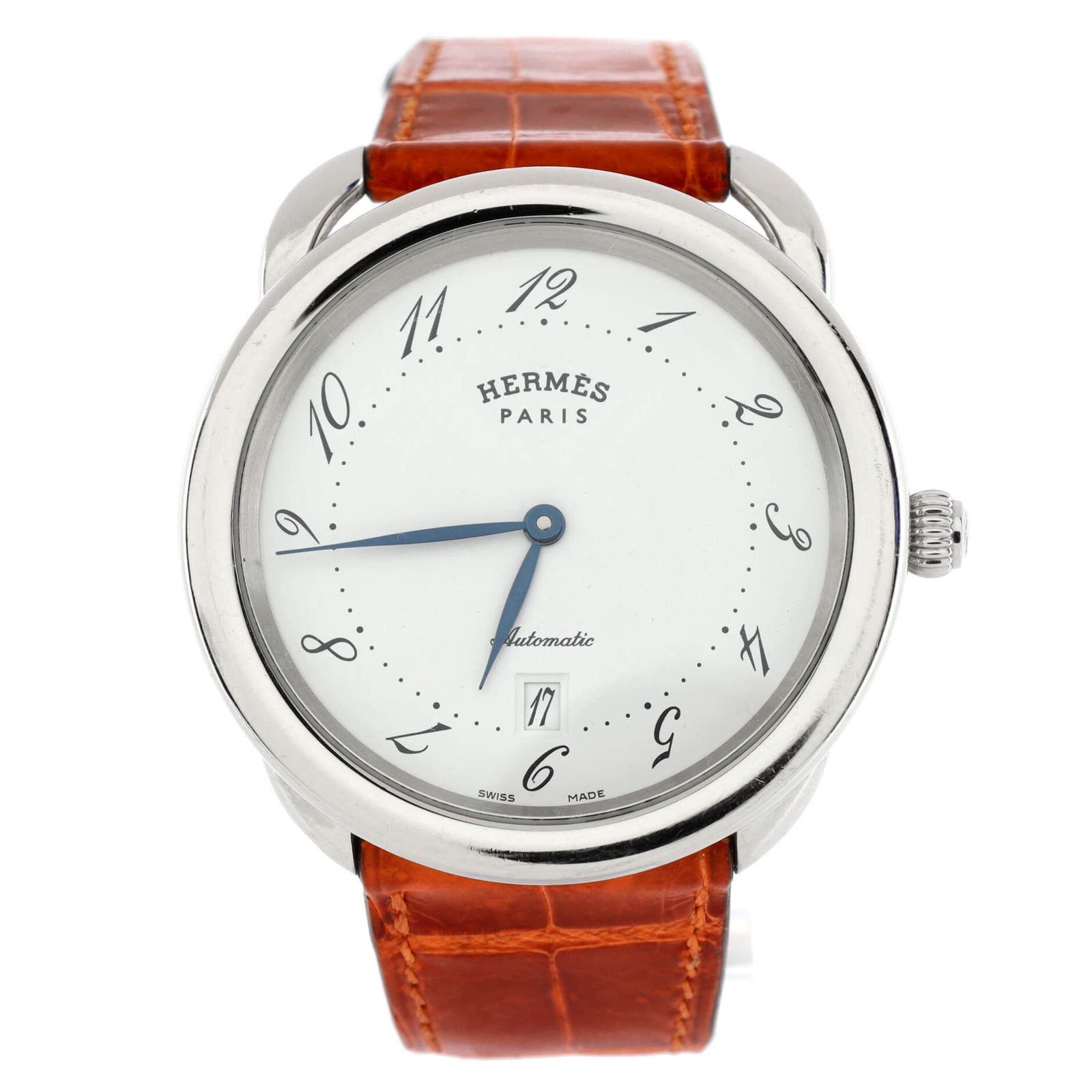 image of Hermes Arceau Automatic Watch Stainless Steel And Alligator 41 in White, Women's