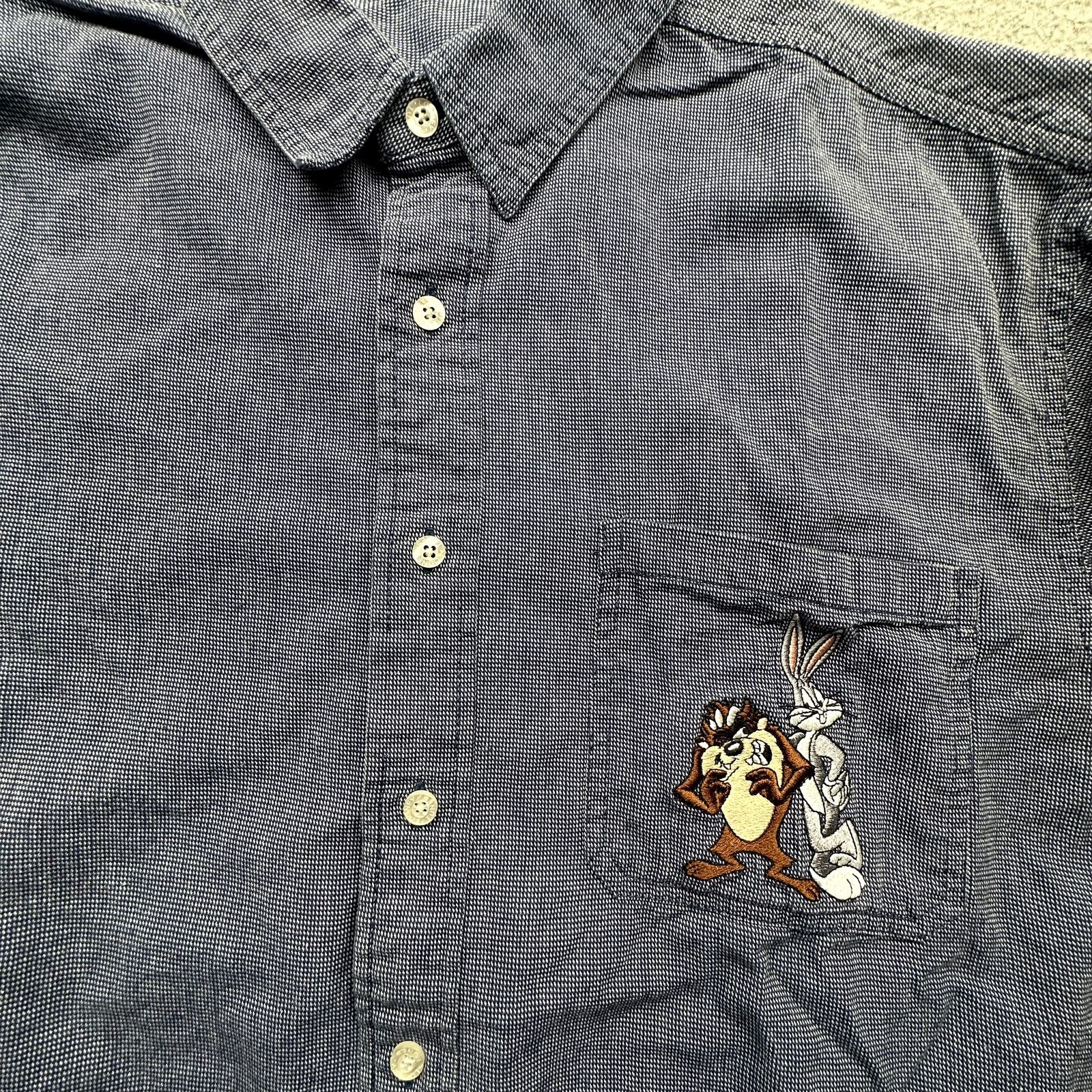Warner Bros Vintage 1998 Looney Tunes Bugs Bunny Taz Button Shirt Mens M Size US M / EU 48-50 / 2 - 9 Thumbnail