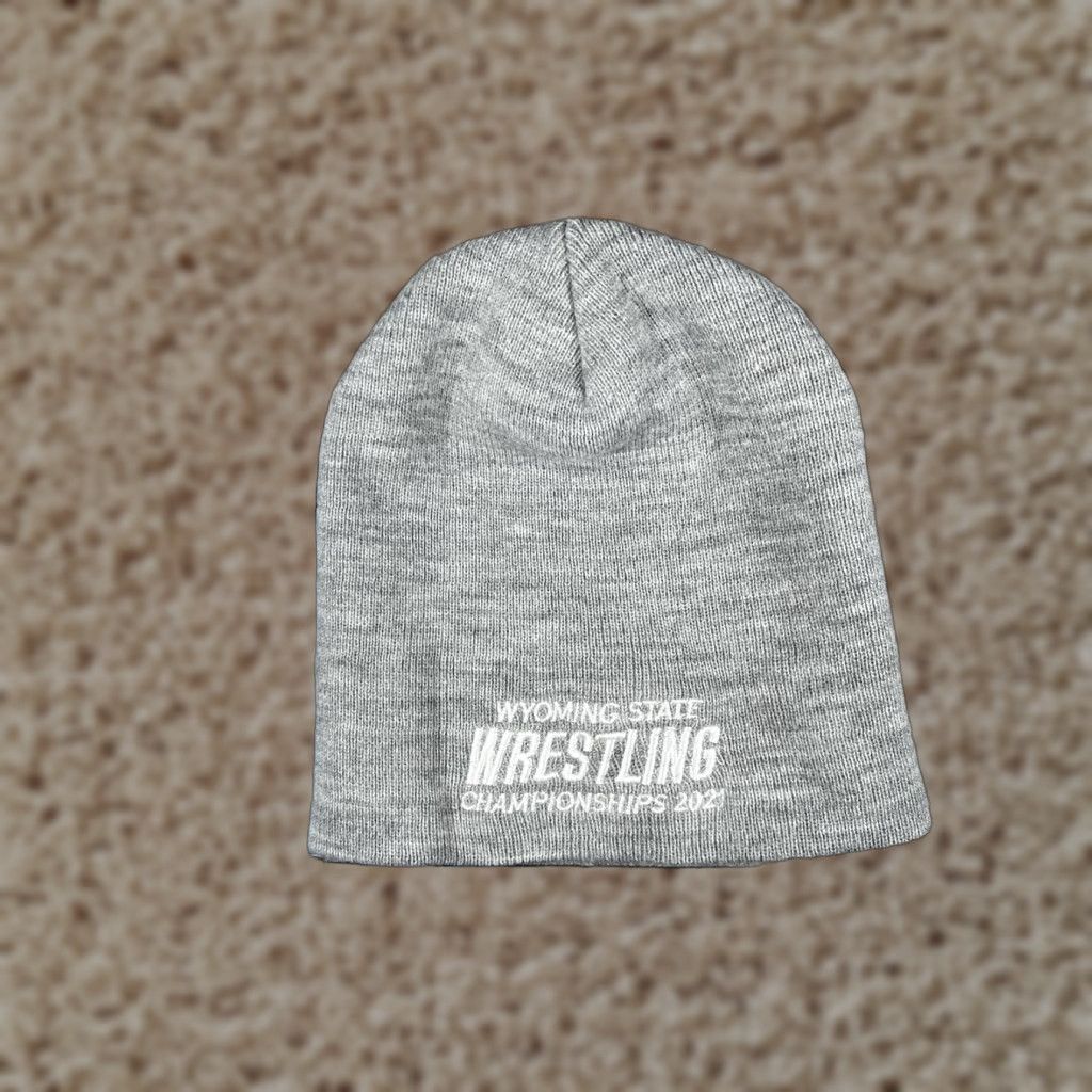 Vintage Yupoong Beanie Mens One Size Gray Knit Wyoming State Wrestling Championships 2021 Sports Embroidered Capless Knit Hat Size ONE SIZE - 1 Thumbnail