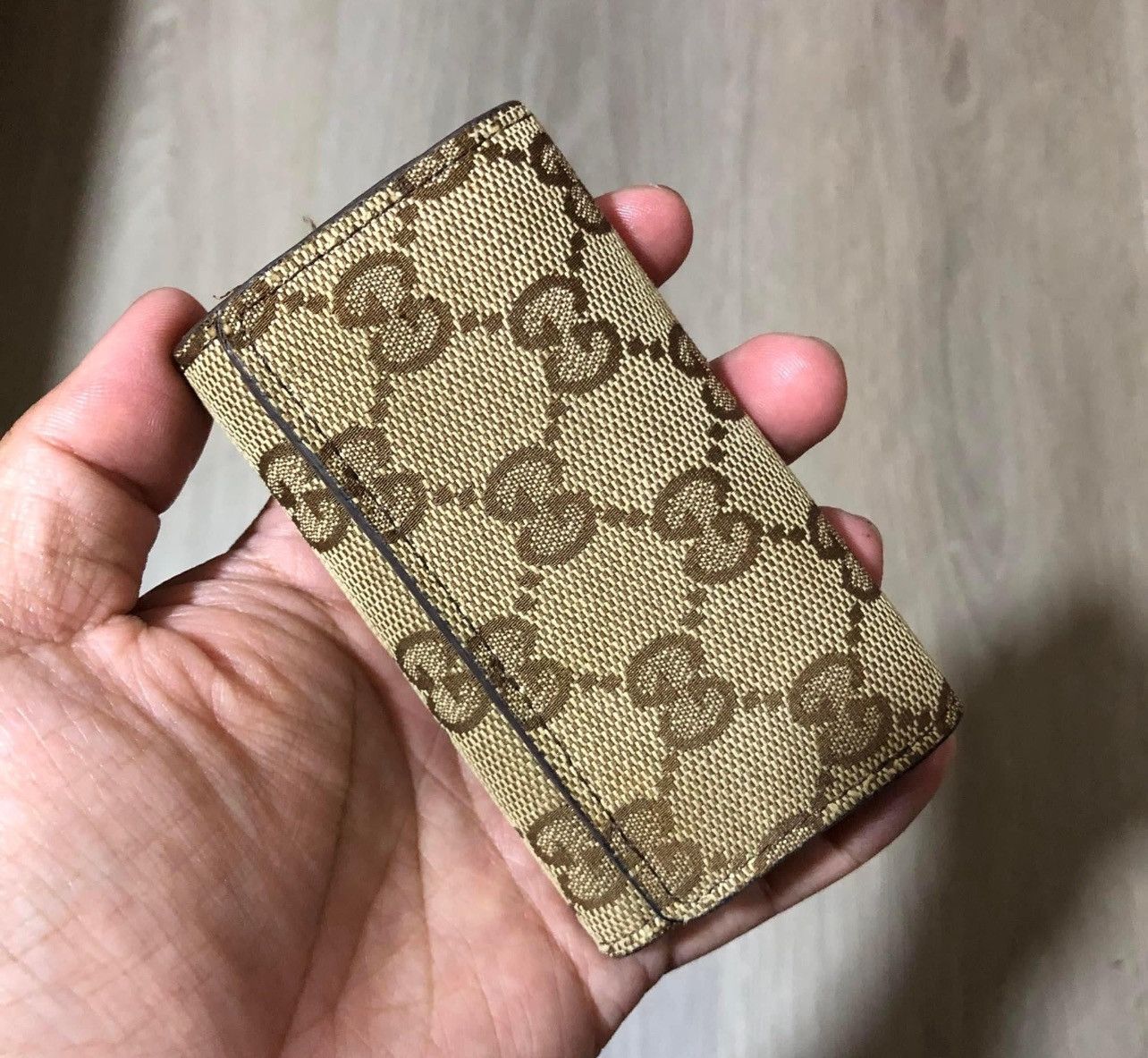 image of Vintage Gucci GG Monogram Wallet Key Holder in Brown, Men's