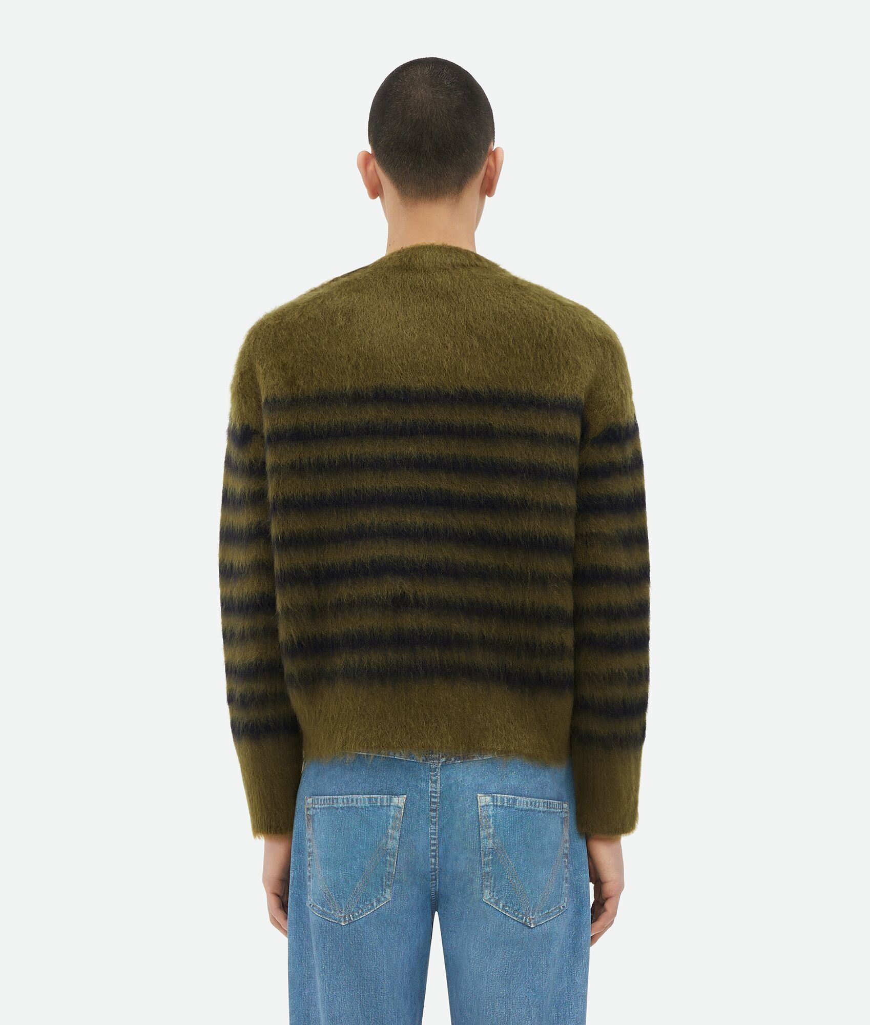 Bottega Veneta o1w1db10525 Heavy Marinière Mohair Sweater Olive Green/Navy Size US S / EU 44-46 / 1 - 3 Thumbnail