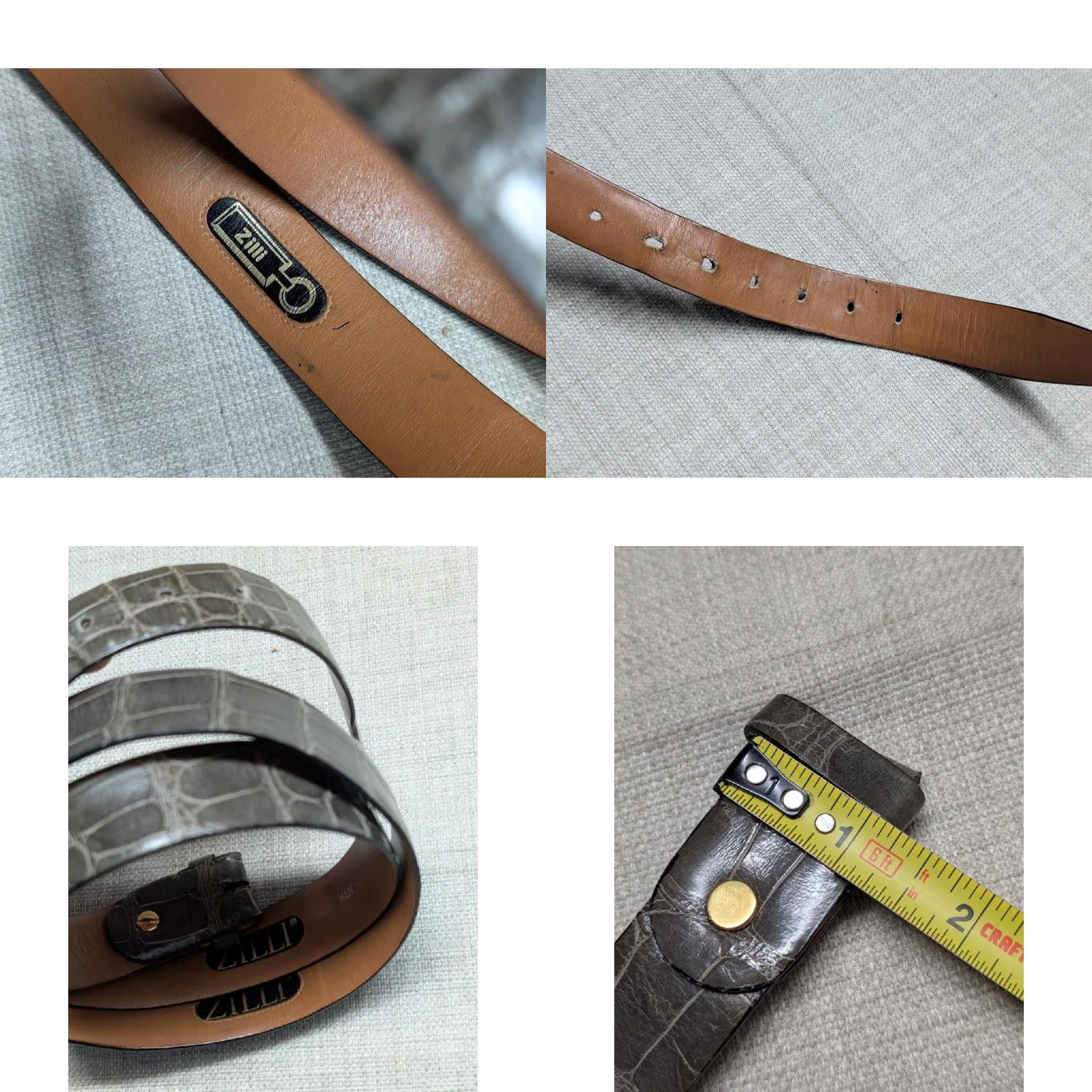 Vintage ZILLI belt CROCODILE buckle 40 made in FRANCE brown/gray/green dress, Western belt Mens Size 40 Size 40 - 8 Thumbnail