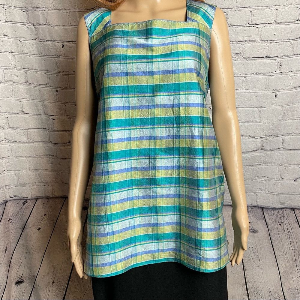 Other Mimi Maternity Plaid Green Blue Silk Top Size M Size M / US 6-8 / IT 42-44 - 4 Thumbnail