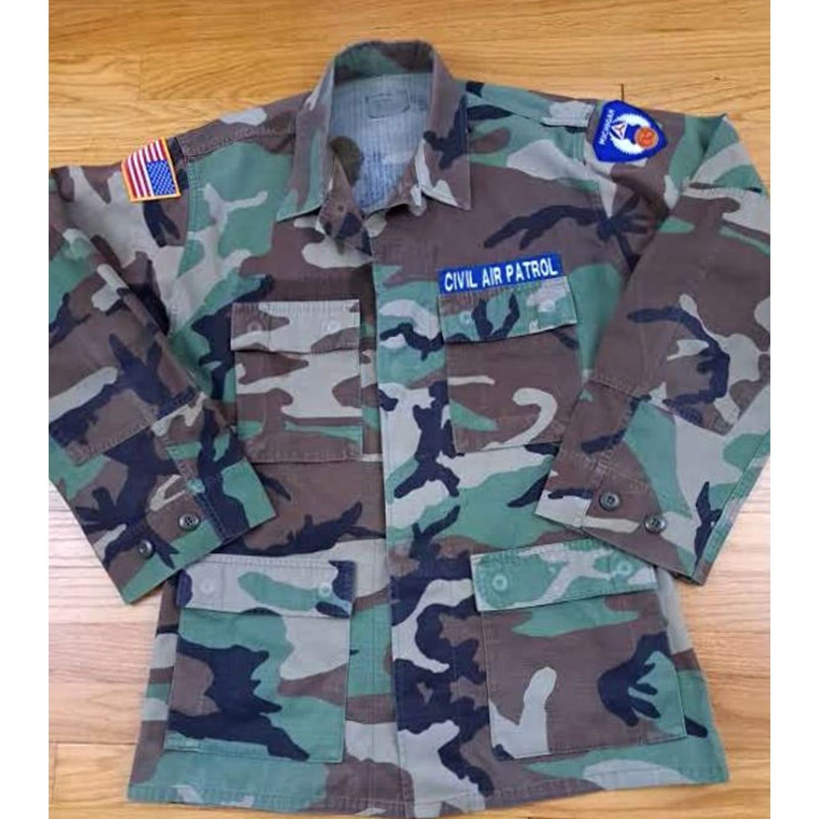 Vintage VINTAGE Michigan 63 Civil Air Patrol Camouflage Field Shirt Small Regular Size US S / EU 44-46 / 1 - 4 Thumbnail
