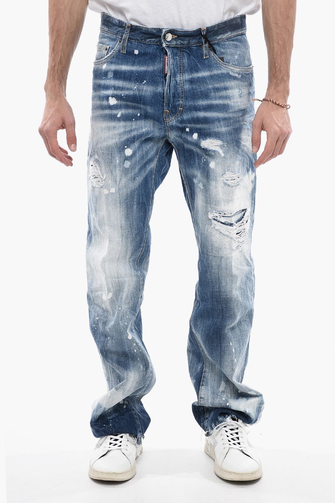 image of Dsquared2 Og1Mm0424 Distressed Roadie Fit Denim In Light Blue, Men's (Size 28)
