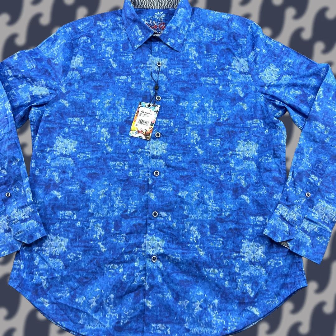 Robert Graham Robert Graham Lewisville Mens Button-Up Shirt Large Blue Casual Cotton Canvas Long Sleeve Buttons Mens Size US L / EU 52-54 / 3 - 1 Thumbnail