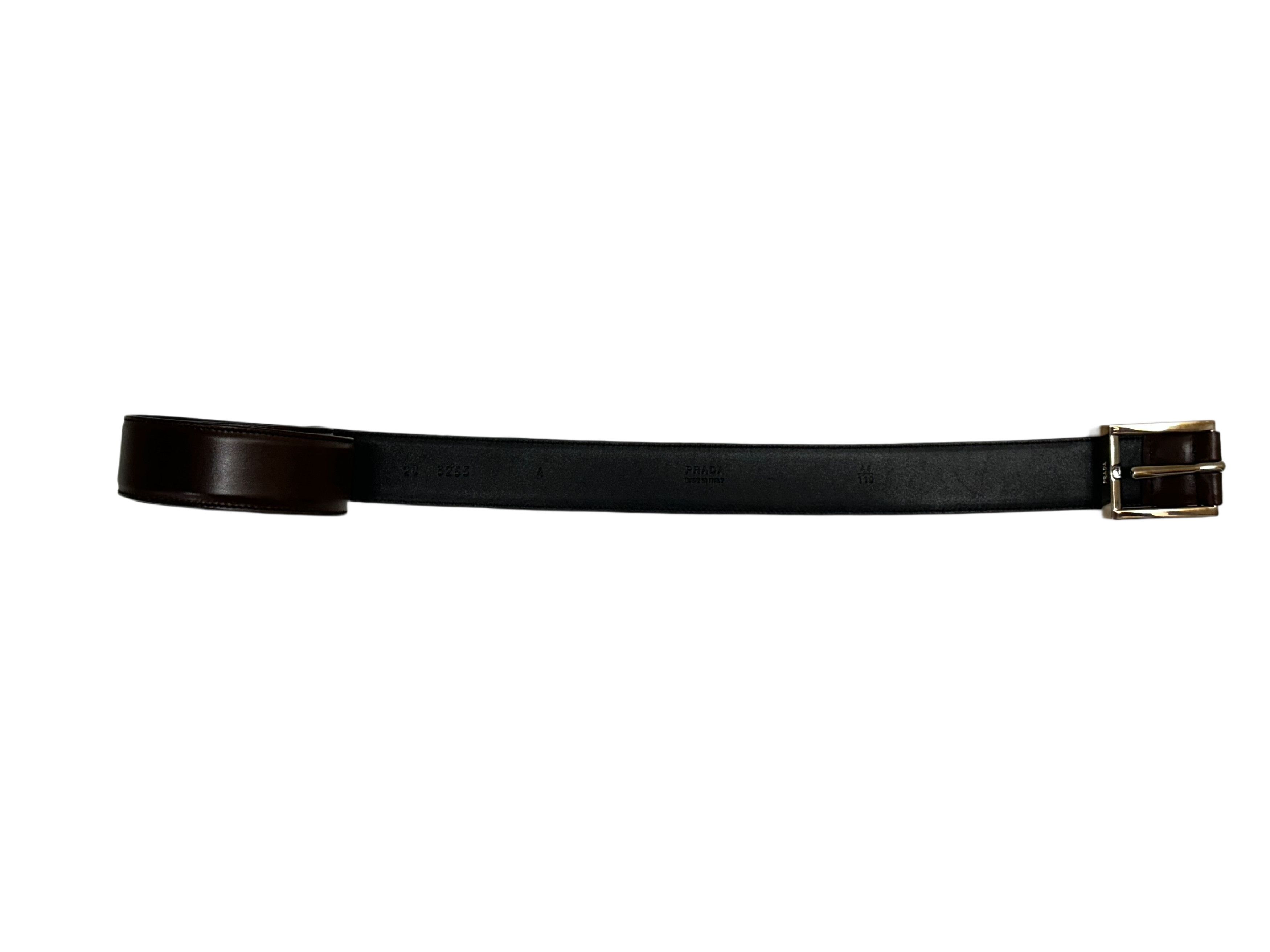 Prada Prada Brown Calfskin Smooth Leather Notch Buckle Belt Size 38 - 3 Thumbnail