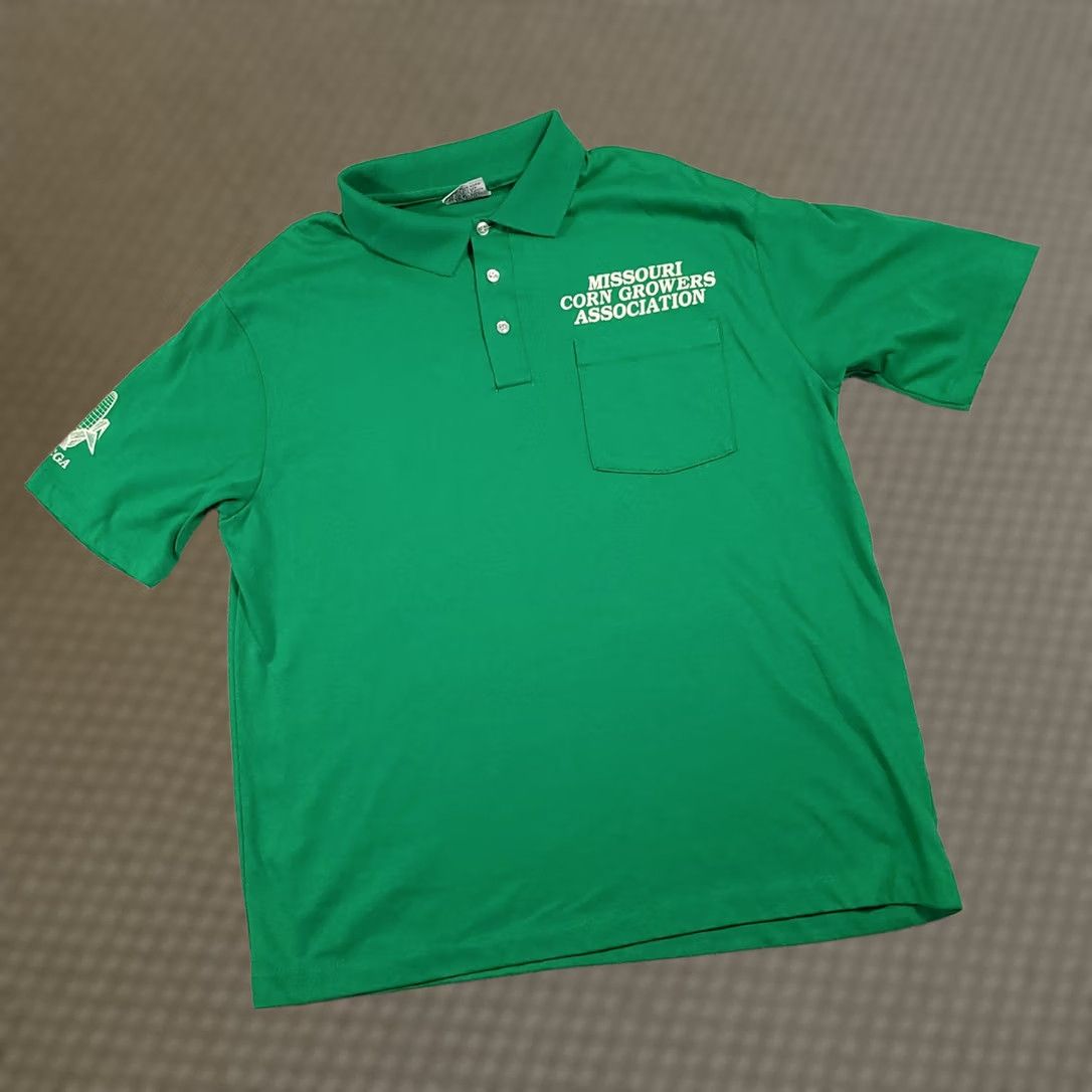 Vintage VINTAGE Polo Shirt Mens L Green Missouri Corn Growers Century Place Polo Shirt Rugby Shirt 1980s Short Sleeve Cotton Size US L / EU 52-54 / 3 - 1 Thumbnail