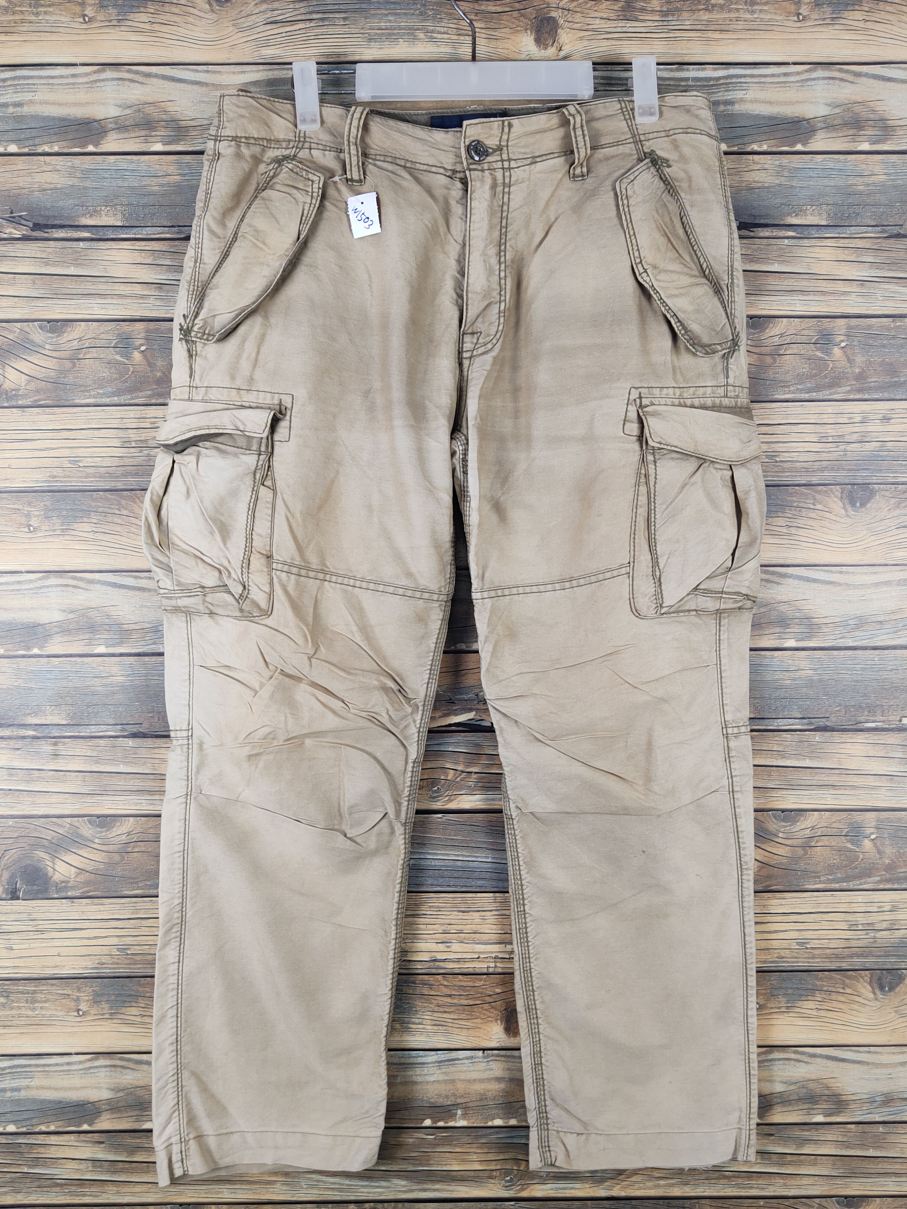 Japanese Brand Back Number Beige Multipocket Tactical Cargo Pants #W1503 Size US 33 - 1 Thumbnail