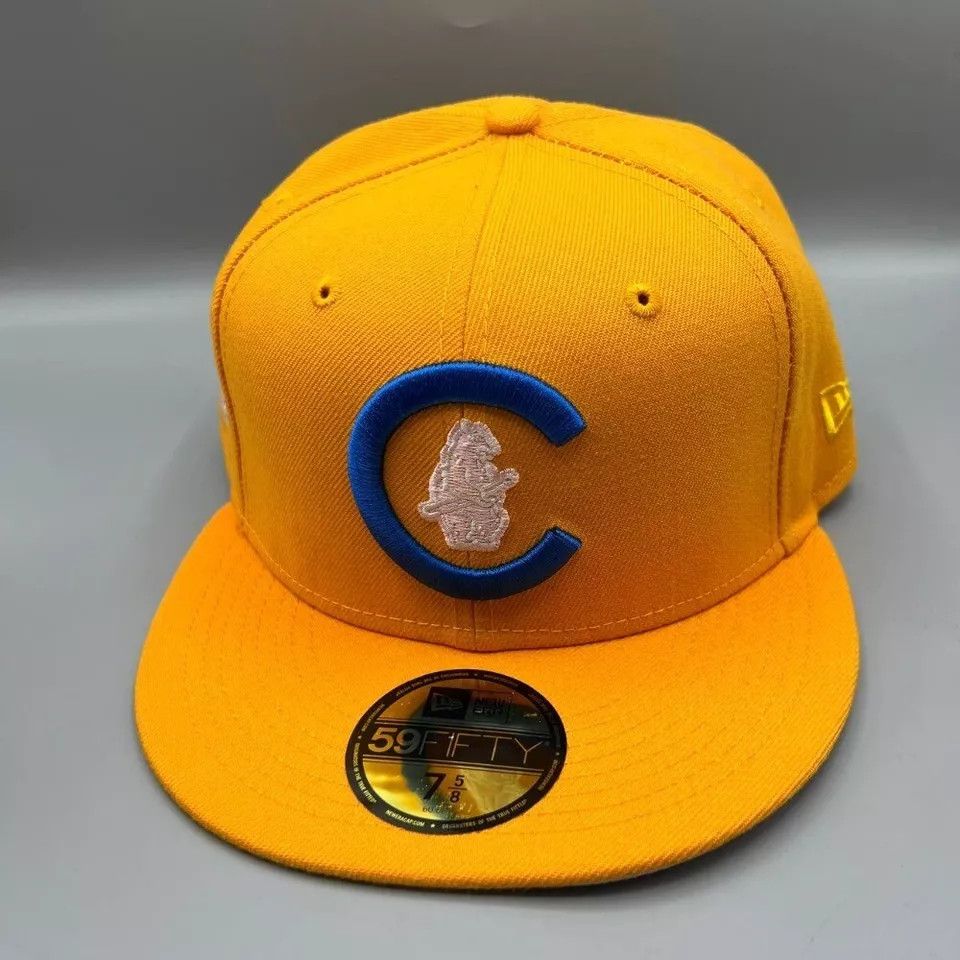 New Era Chicago Cubs Hat Men 7 5/8 Yellow 59Fifty New Era Fitted Cap Size ONE SIZE - 2 Thumbnail