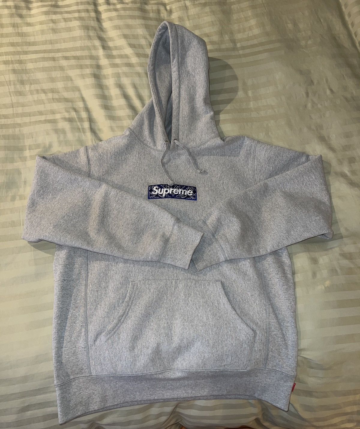 image of Supreme Blue Bandana Box Logo Hoodie in Heather Gray, Men's (Size Large)