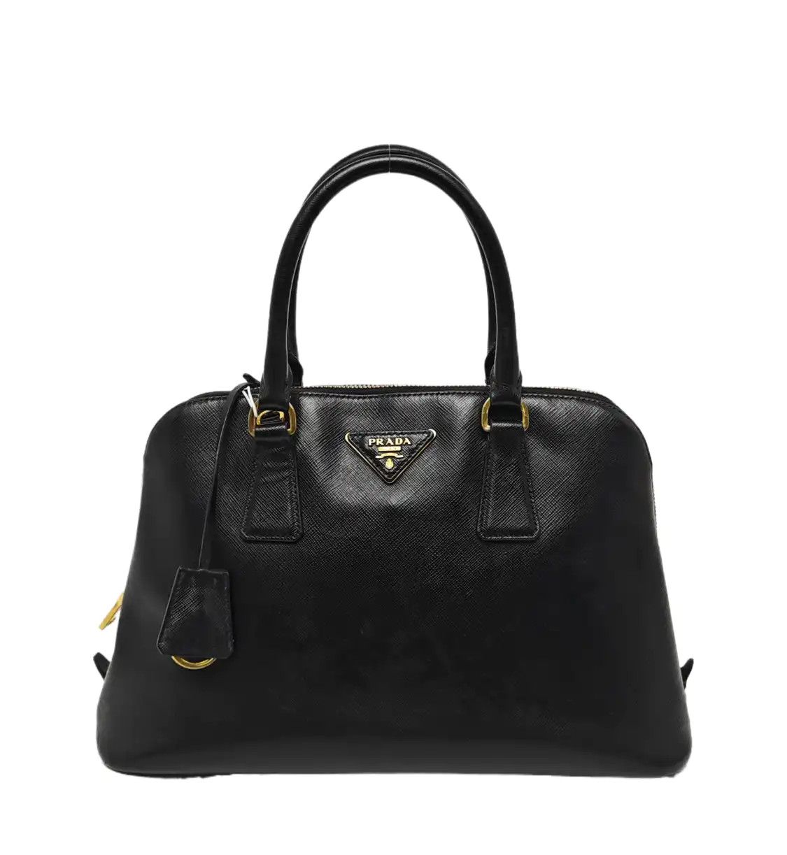 Prada PRADA Promenade black cowhide leather logo cross pattern shell bag handbag gold Size ONE SIZE - 1 Thumbnail