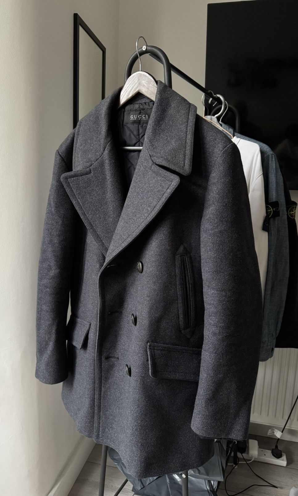 Gucci Men's GUCCI Wool Double Breasted Pea Coat Overcoat RARE Size US M / EU 48-50 / 2 - 1 Thumbnail