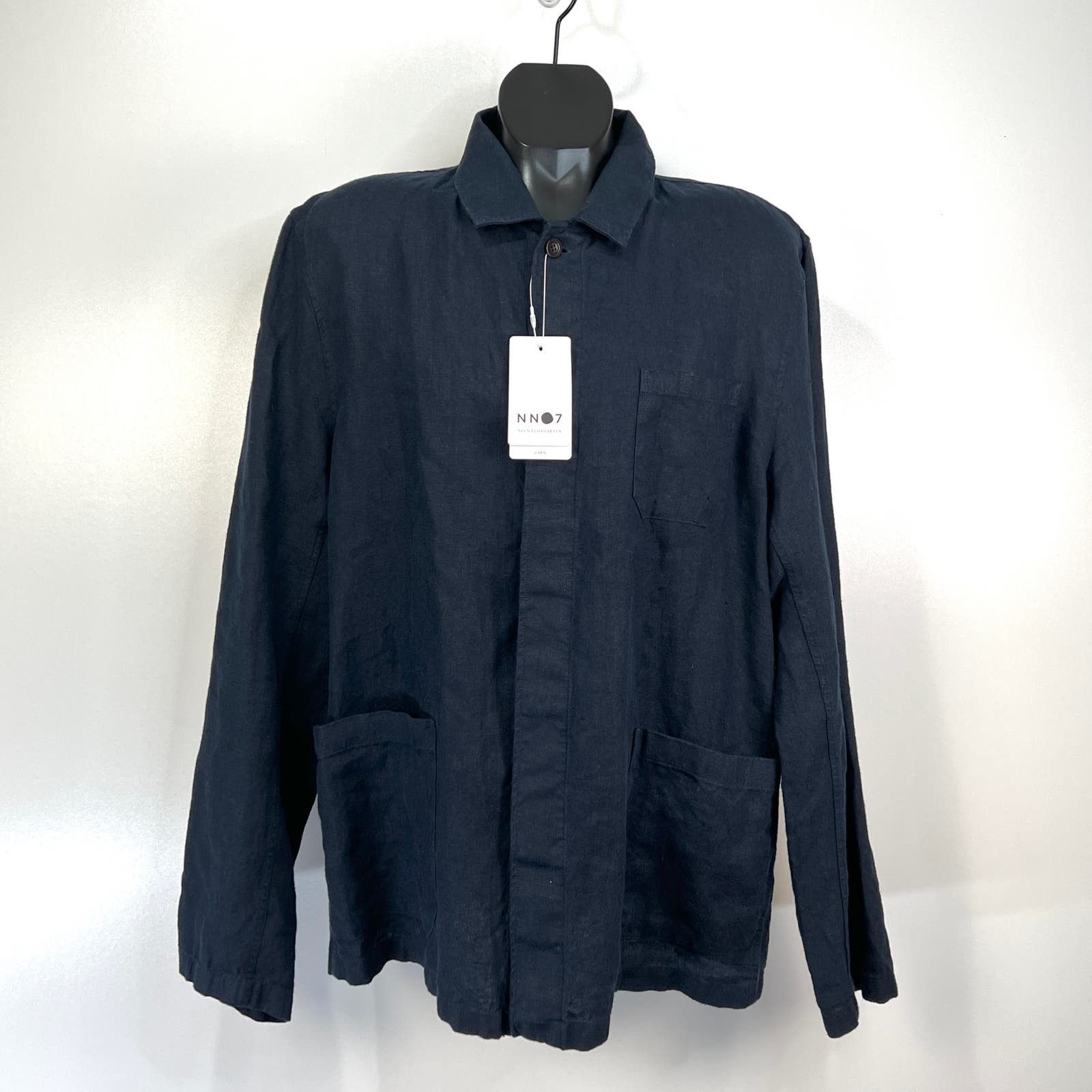 image of Nn07 No Nationality Oscar Linen Shirt Jacket Navy in Blue, Men's (Size XL)