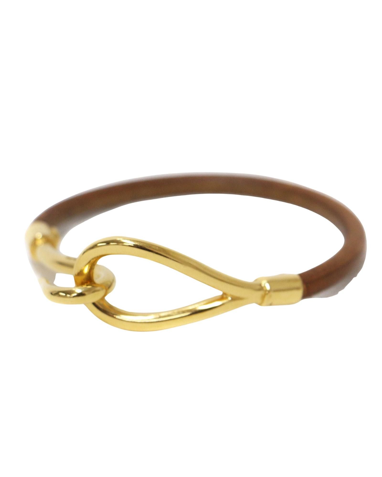 image of Hermes Brown Leather Hook Bracelet, Women's