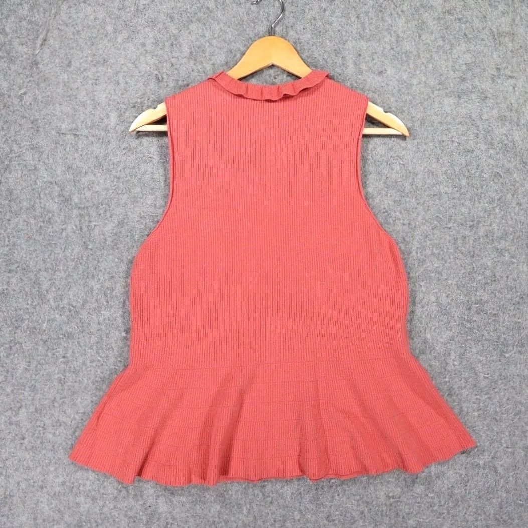 Express Express Tank Top Womens L Pink Ruffle Neck Ribbed Knit Peplum Sleeveless Size L / US 10 / IT 46 - 2 Thumbnail